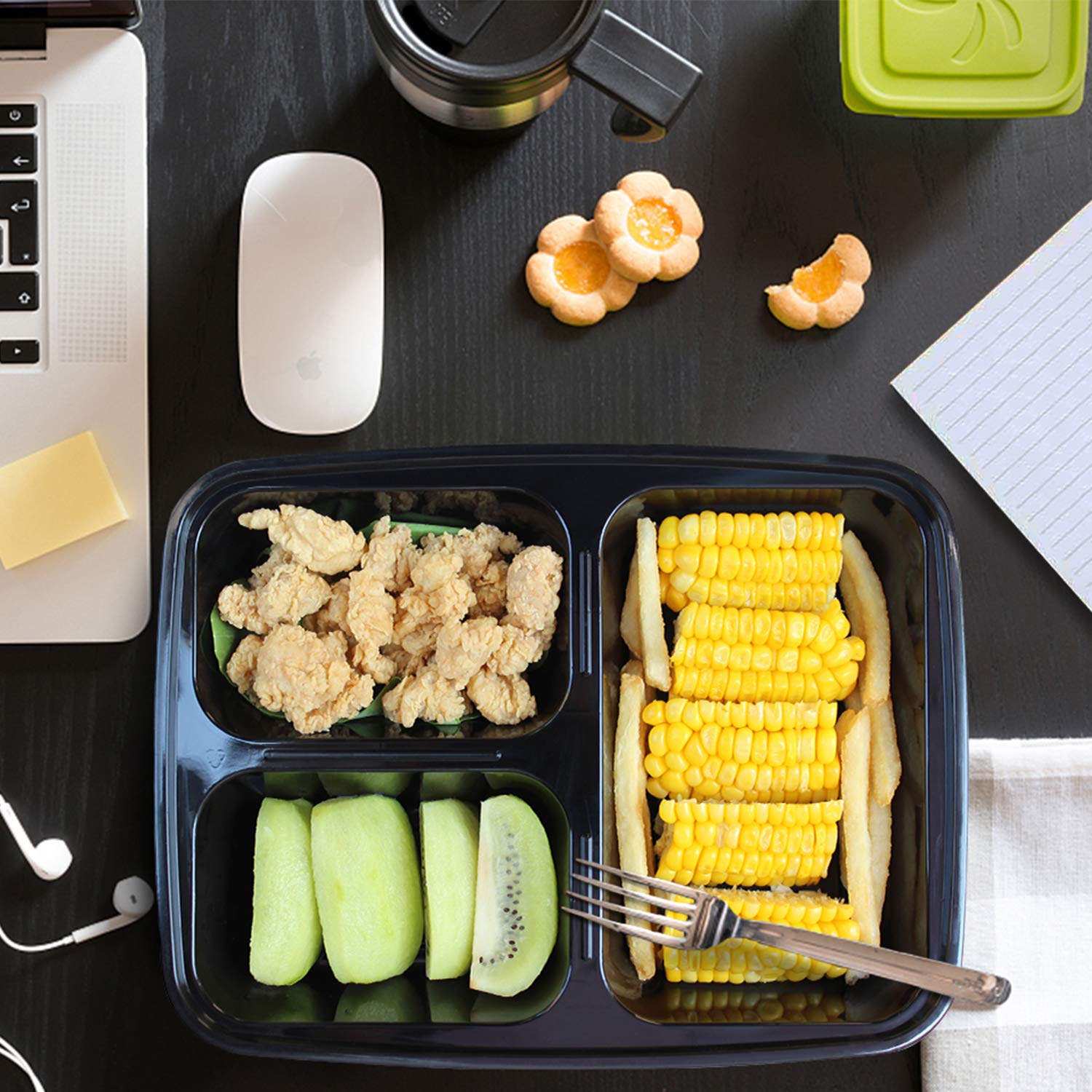 Enther Meal Prep Containers [12 Pack] 3 Compartment With Lids, Food Storage Bento Box | Bpa Free | Stackable | Reusable Lunch Bo
