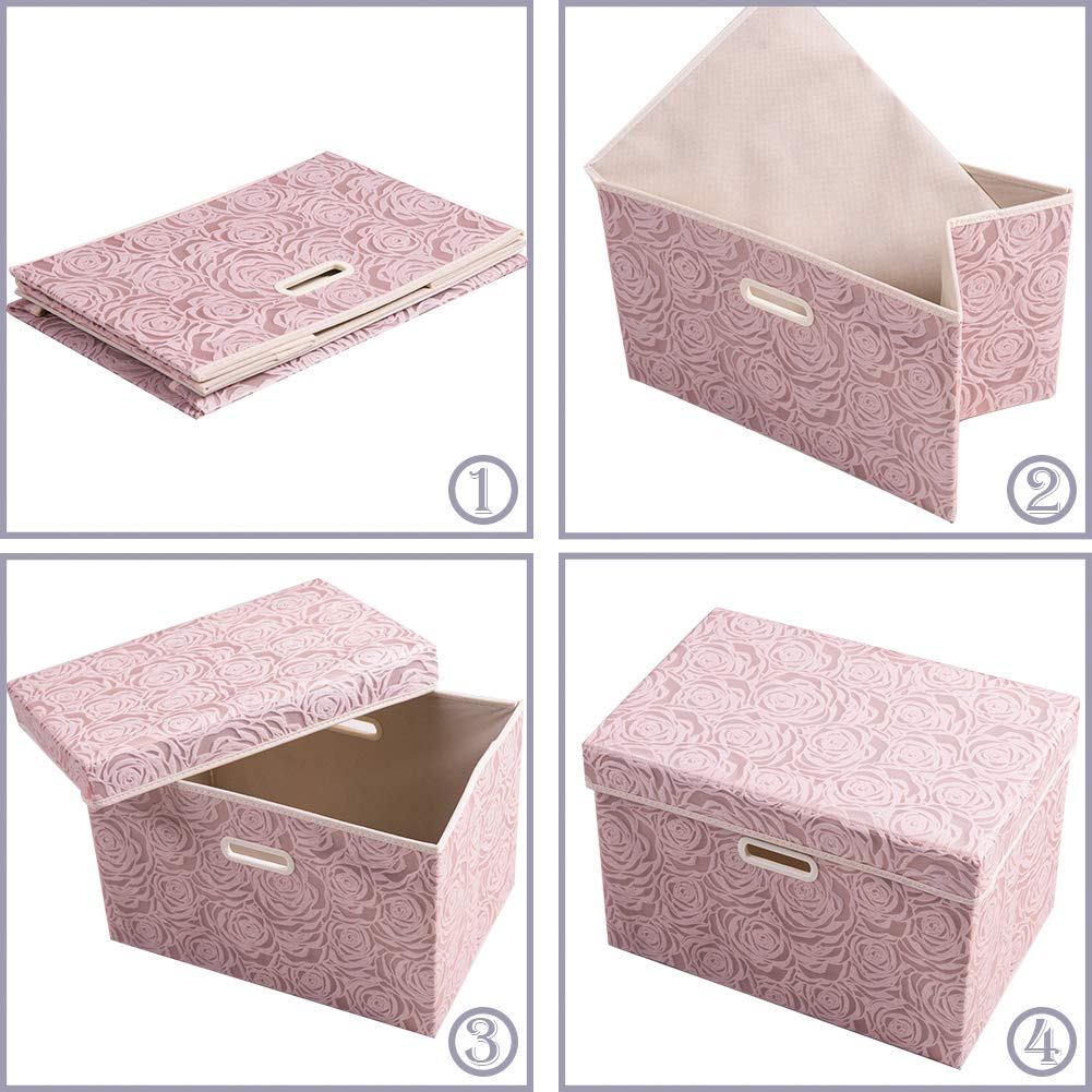 Prandom Collapsible Storage Boxes With Lids Fabric Decorative Storage Bins Cubes Organizer Containers Baskets With Cover Handles