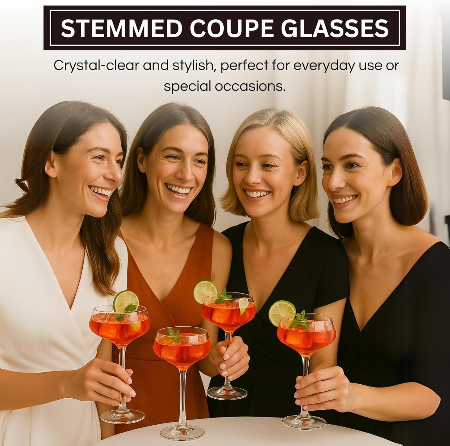 Acrylic Coupe Glasses – Set of 4 Stemmed 8 oz Clear Cocktail Glasses