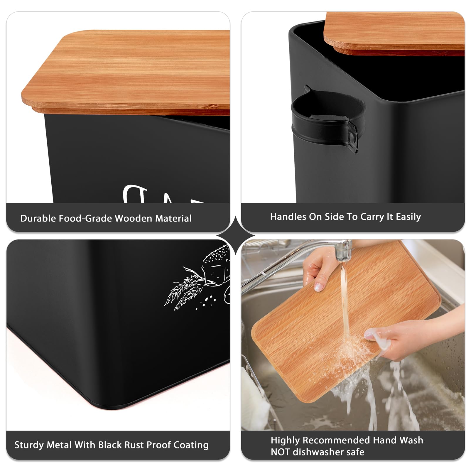 Teamfar Bread Box With Wooden Lid, 13.1    X 7.2    X 9.7    Metal Bread Container Storage Holder For Family Farmhouse Kitchen C