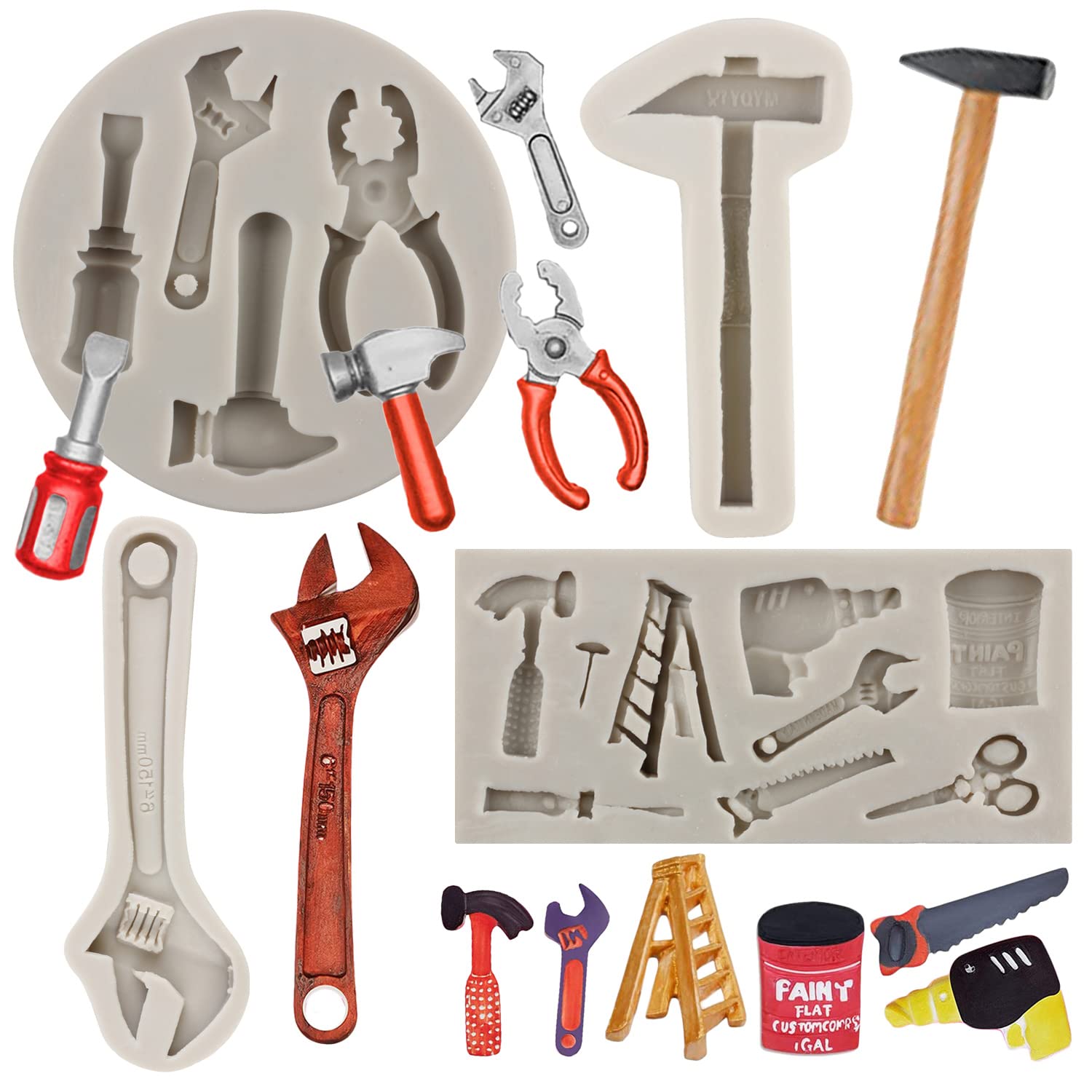 Mypracs Construction Tools Fondant Silicone Molds Mini Hand Tools Candy Chocolate Molds For Sugar Cake Decorating Cupcake Topper