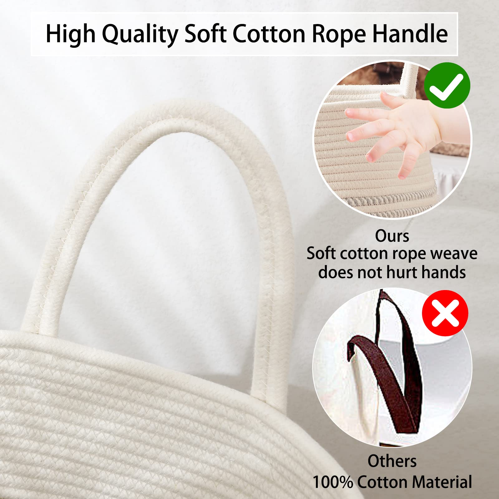 Oiahomy Laundry Hamper Woven Cotton Rope Large Clothes Hamper 25.6 '' Height Tall Laundry Basket With Extended Cotton Handles Fo