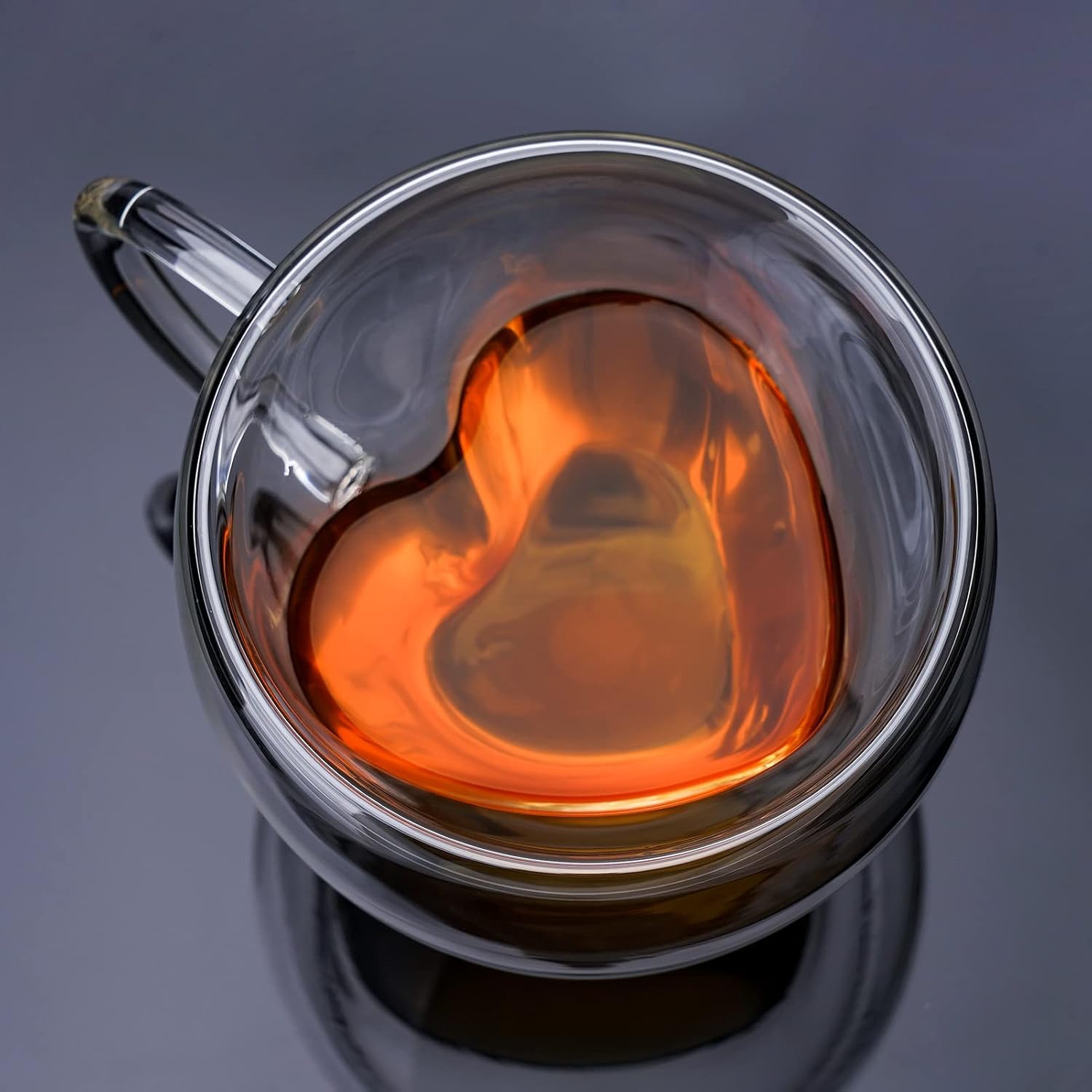 Easicozi Heart Shaped Double Walled Insulated Glass Coffee Mugs Or Aesthetic Tea Cups, Double Wall Glass 8 Oz, Clear
