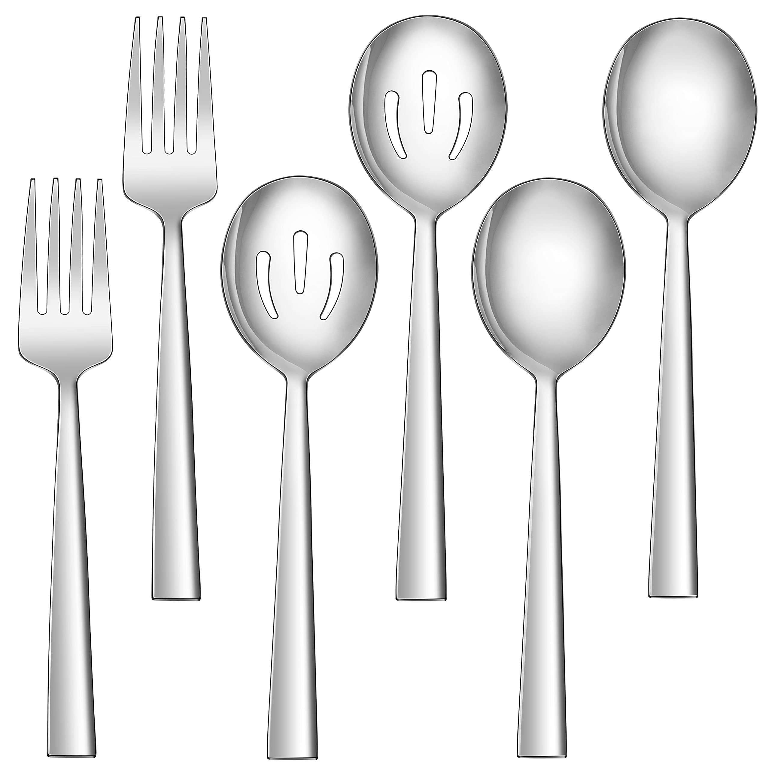 Lianyu 2 Serving Spoons, 2 Slotted Serving Spoons, 2 Serving Forks, 8.6 Inch Stainless Steel Metal Serving Spoons Forks For Buff