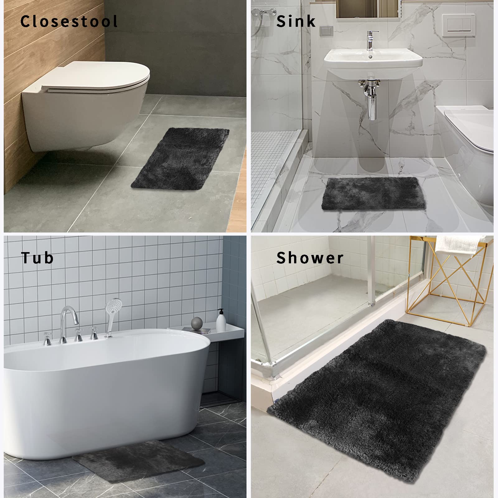 FIFU Bathroom Rugs Non Slip  Soft & Durable Bath Mats for Bathroom Floor  Machine Washable & Absorbent Bathmat 20x32 Inches Black