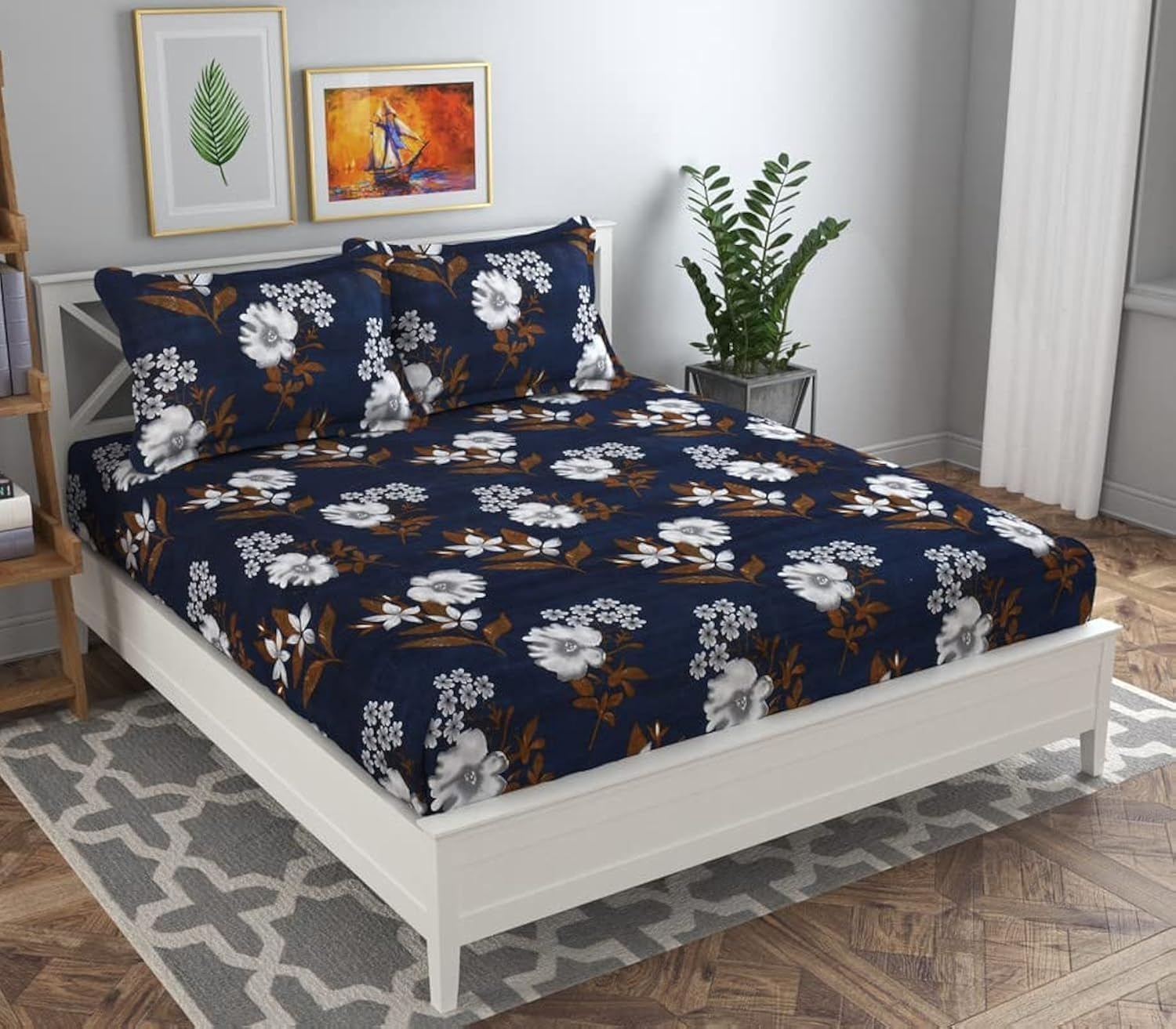 Bsb Home 120 Tc Double Abstract Floral Bedsheet With 2 Pillow Covers | 110 Gsm Soft Brushed Microfiber - Breathable & Wrinkle Fr