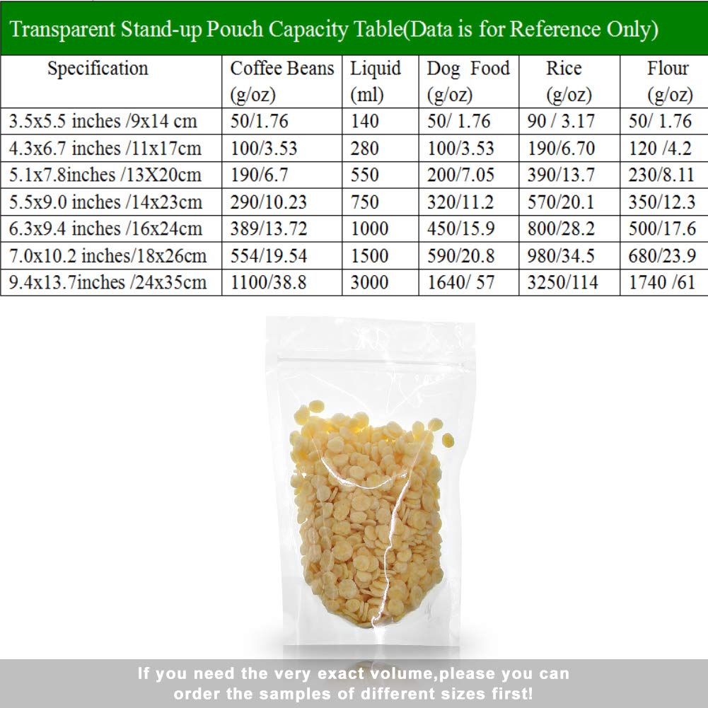 Sumdirect 100Pcs 5.5X9 Inches Clear Stand Up Food Bags, Zip Lock Stand-Up Reusable Sealing Food Pouches Snack Packing Bag With T