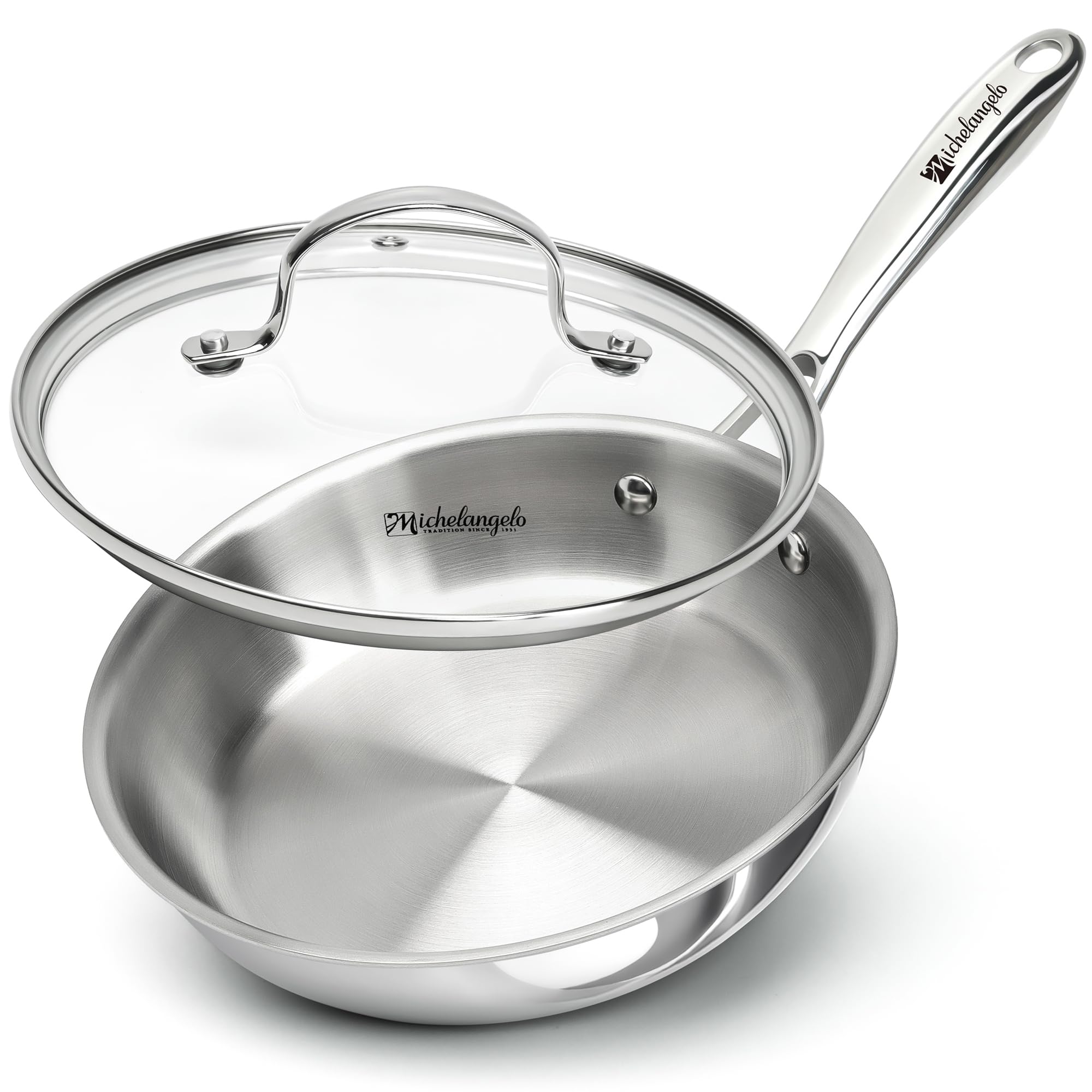 MICHELANGELO 8 Inch Triply Stainless Steel Frying Pan with Lid