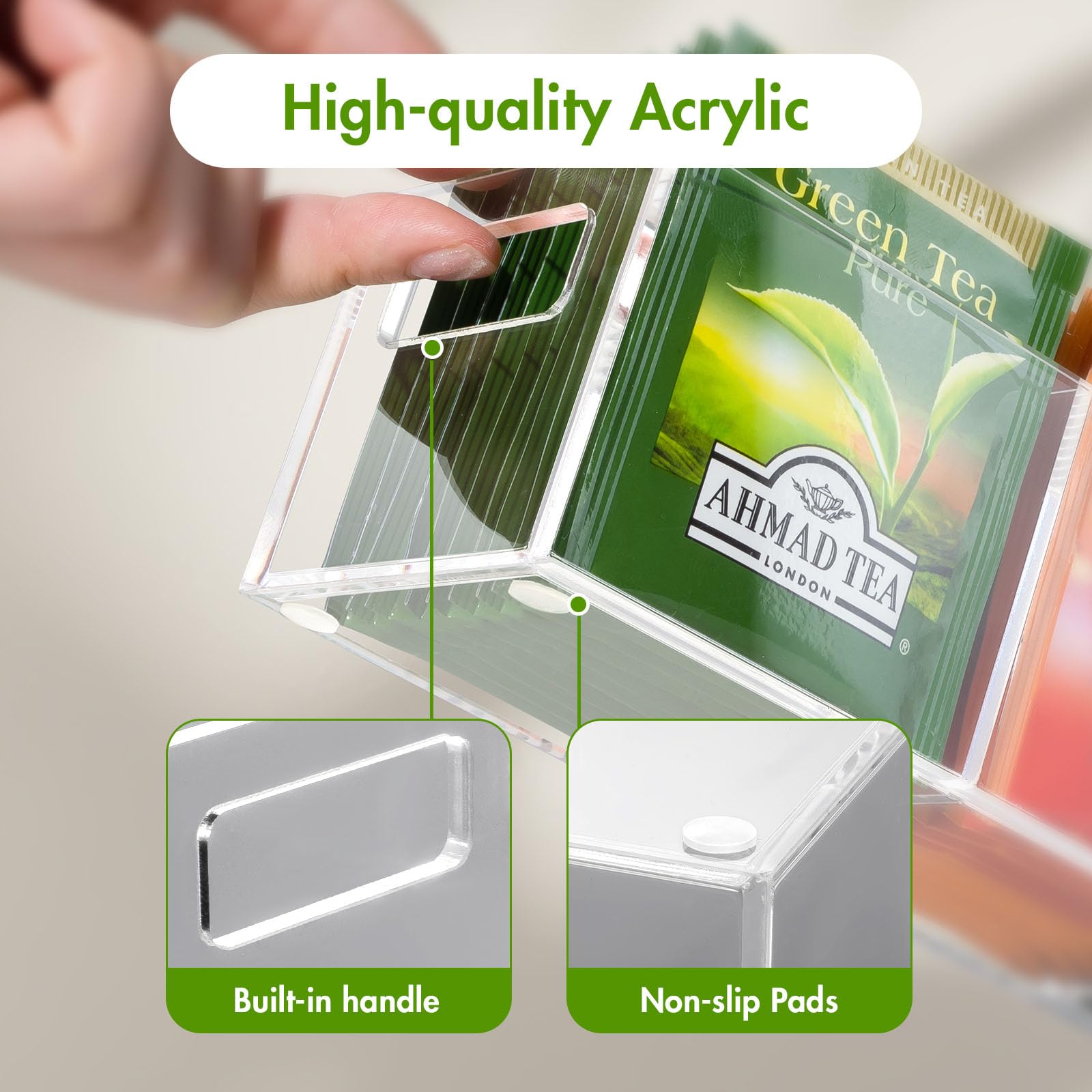 Beygorm Tea Bag Organizer For Tea Bags, Small Acrylic Teabag Holder Organizer, Clear Tea Caddy For Tea Bags Organizer, Tea Bag S