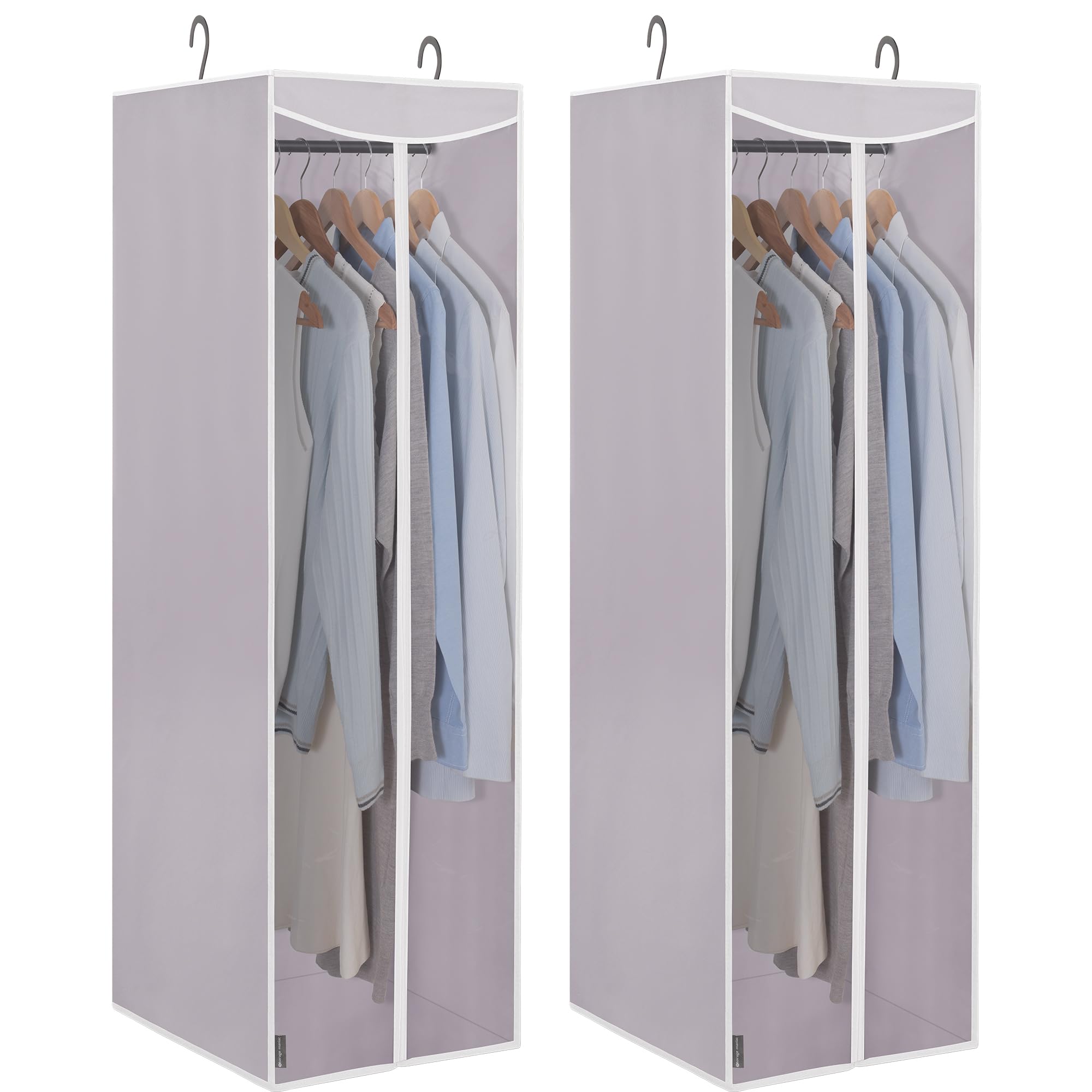 Storage Maniac 2-Pack Hanging Garment Bag Zipper Cover With Sealed Clear Window, Long Garment Cover For Closet Storage Wardrobe