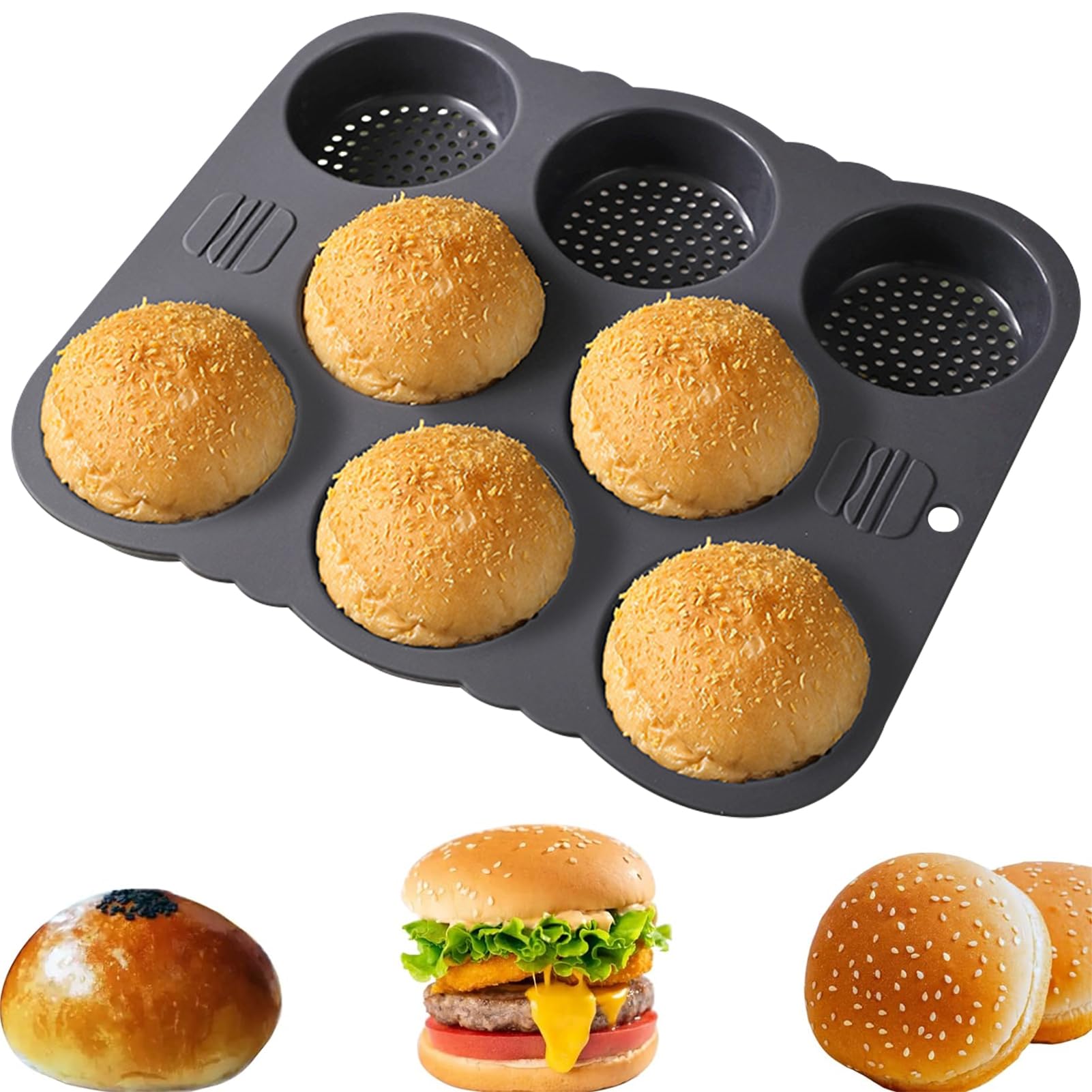 Hamburger Bun Pan,8 Cavities Silicone Hamburger Buns Mold,Non Stick Baking Pan for Making Hamburger,Bread Pans for Homemade Brea