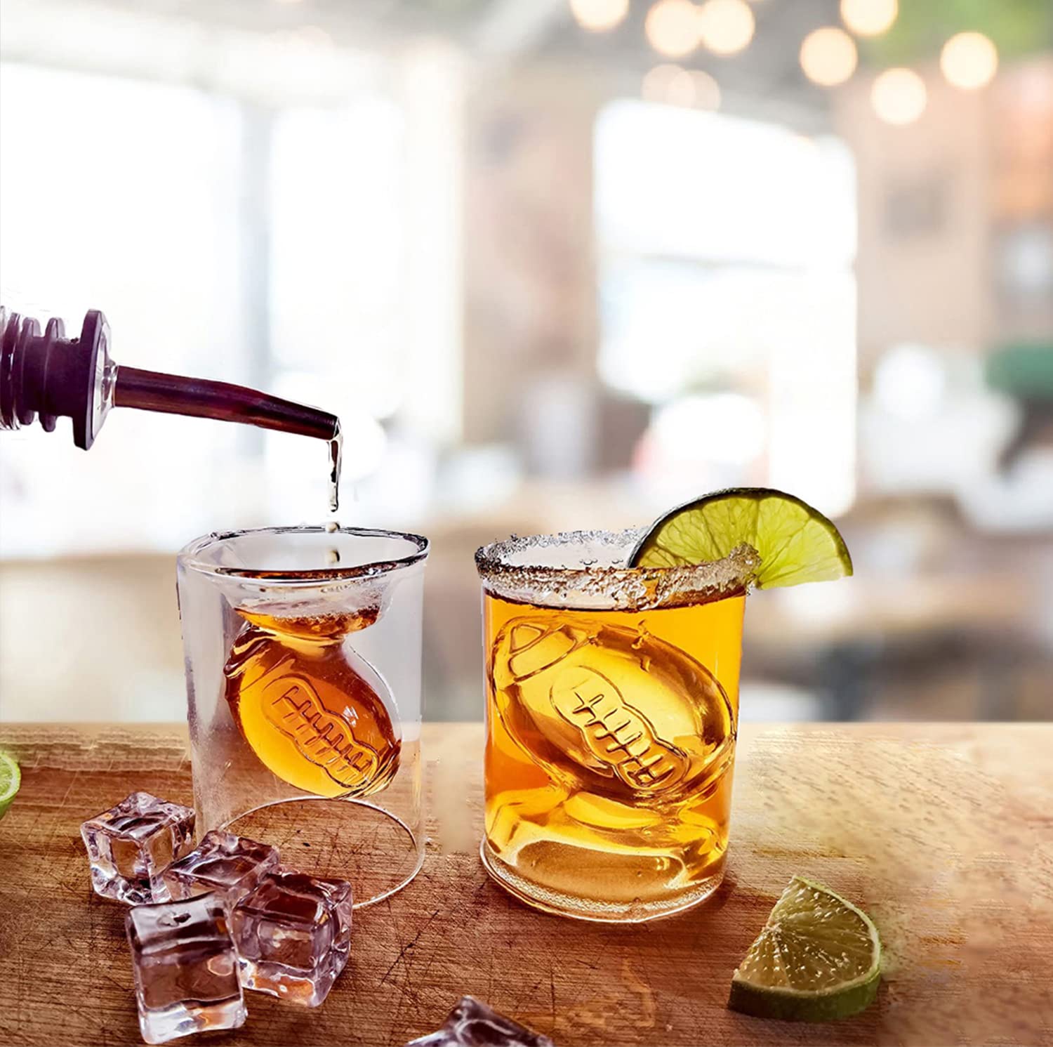 Madarc Sport Set Of 6 - Football Reversible Shot Glasses 2Oz / 4.5Oz (Classic) 2Oz / 4.5Oz, With 3D Relief Football Ball Shape I