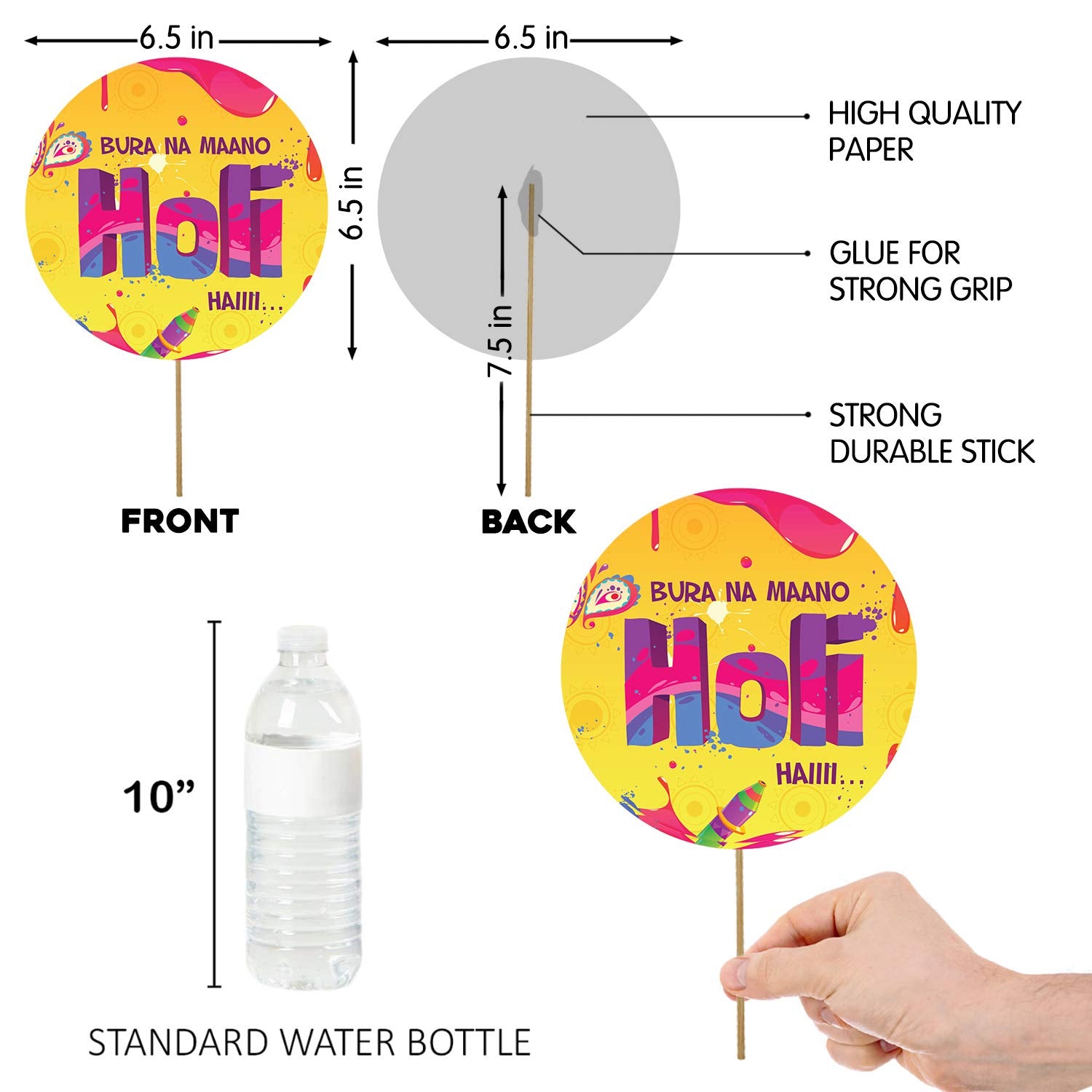 Zyozique Holi Festival Photo Props Happy Spring Indian Color Festival Photo Booths, Holi Bollywood Party Supplies, 27 PCS