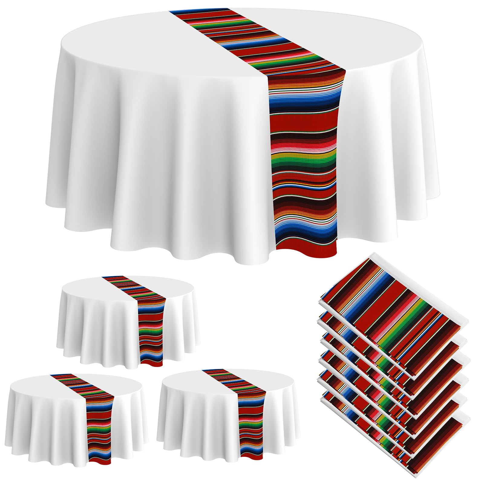 Oudain Mexican Round Tablecloth 84 Inch Mexican Striped Serape Tablecloth Fiesta Waterproof Table Cloth Table Cover For Cinco De