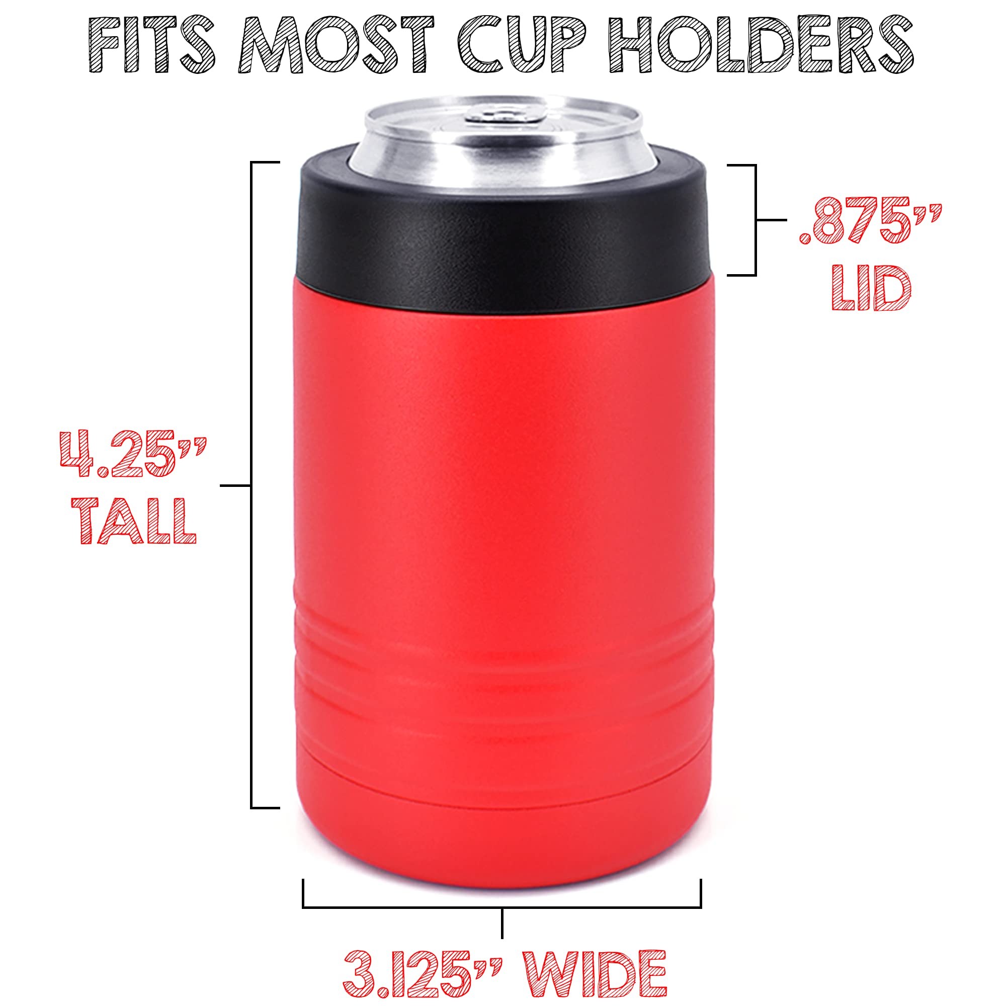 Clear Water Home Goods - 12 Oz Stainless Steel Double Wall Vacuum Insulated Can Or Bottle Beverage Cooler - Powder Coated Red -