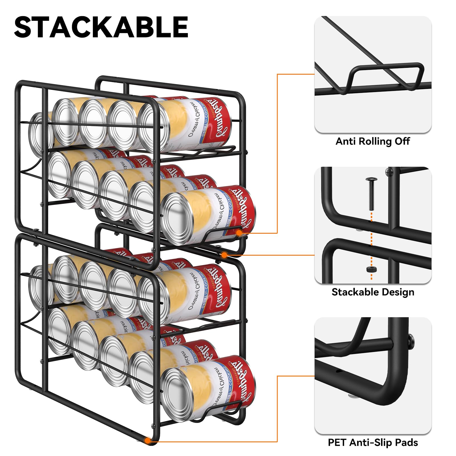 Mooace 4 Pack Can Dispenser Rack, Stackable Can Storage Organizer Holder For Canned Food Kitchen Cabinet Pantry Countertop, Blac
