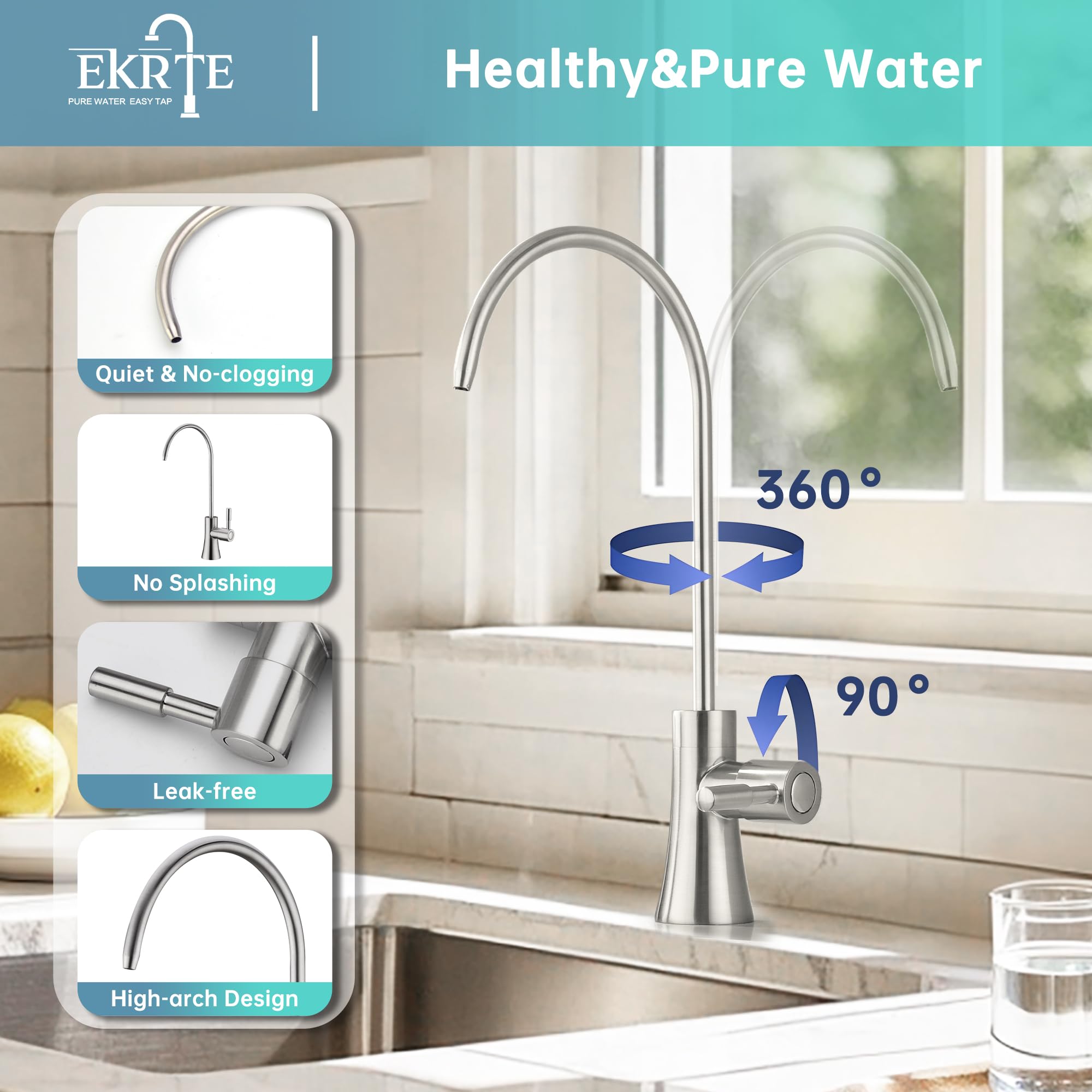 EKRTE Modern Best Brass Drinking Water Purifier Faucet  Commercial Water Filtration Faucet Brushed Nickel Kitchen Bar Sink Drinking Water Purifier Faucet