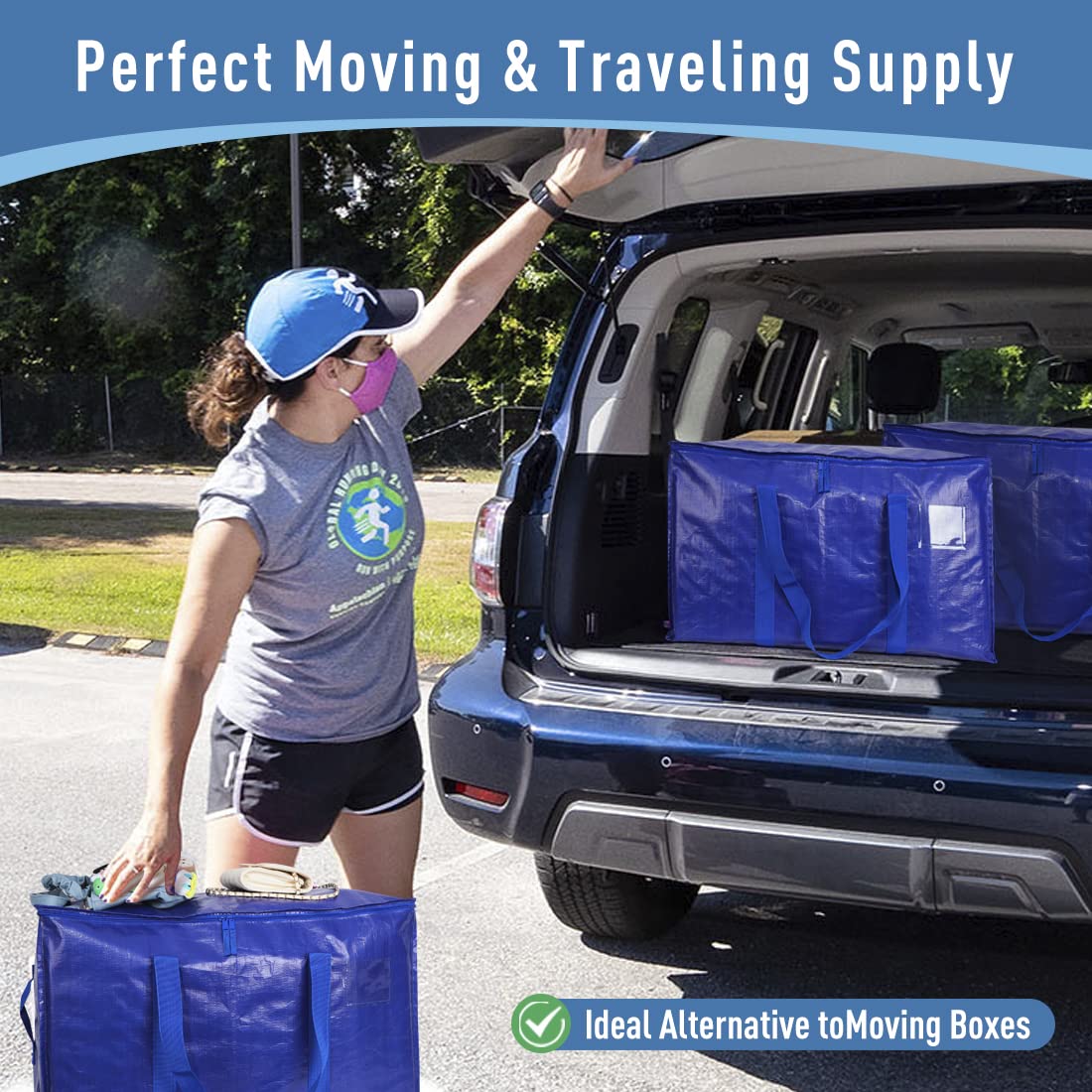 Moving Bags Heavy Duty Extra Large Cube Storage Tote For Space Saving, Traveling Organizer, With Zippers & Strong Carrying Handl