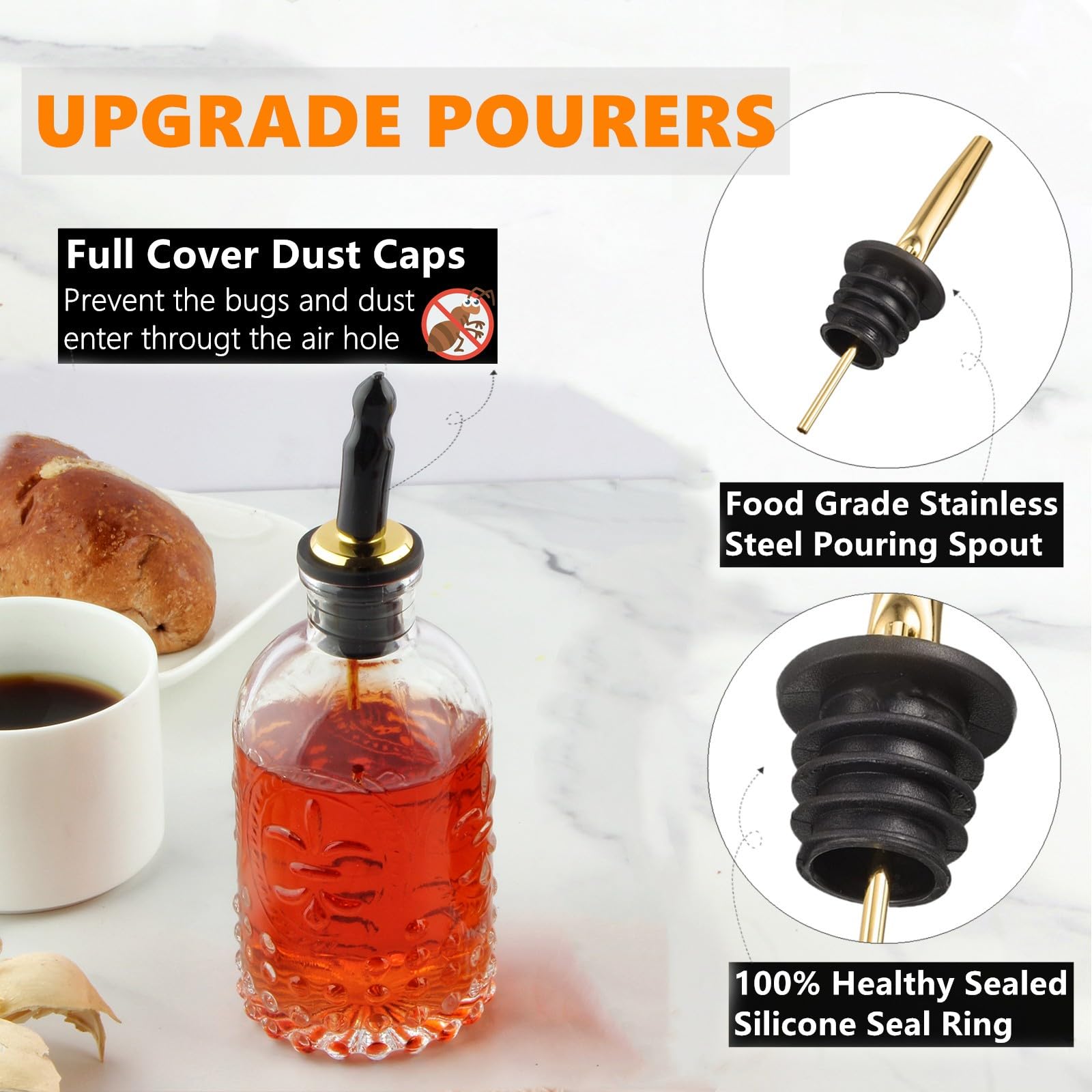 Shining Craft Simple Syrup Bottle, Glass Coffee Syrup Dispenser Bottle 7 Oz With Metal Pour Spout, Labels And Stopper, Glass Syr