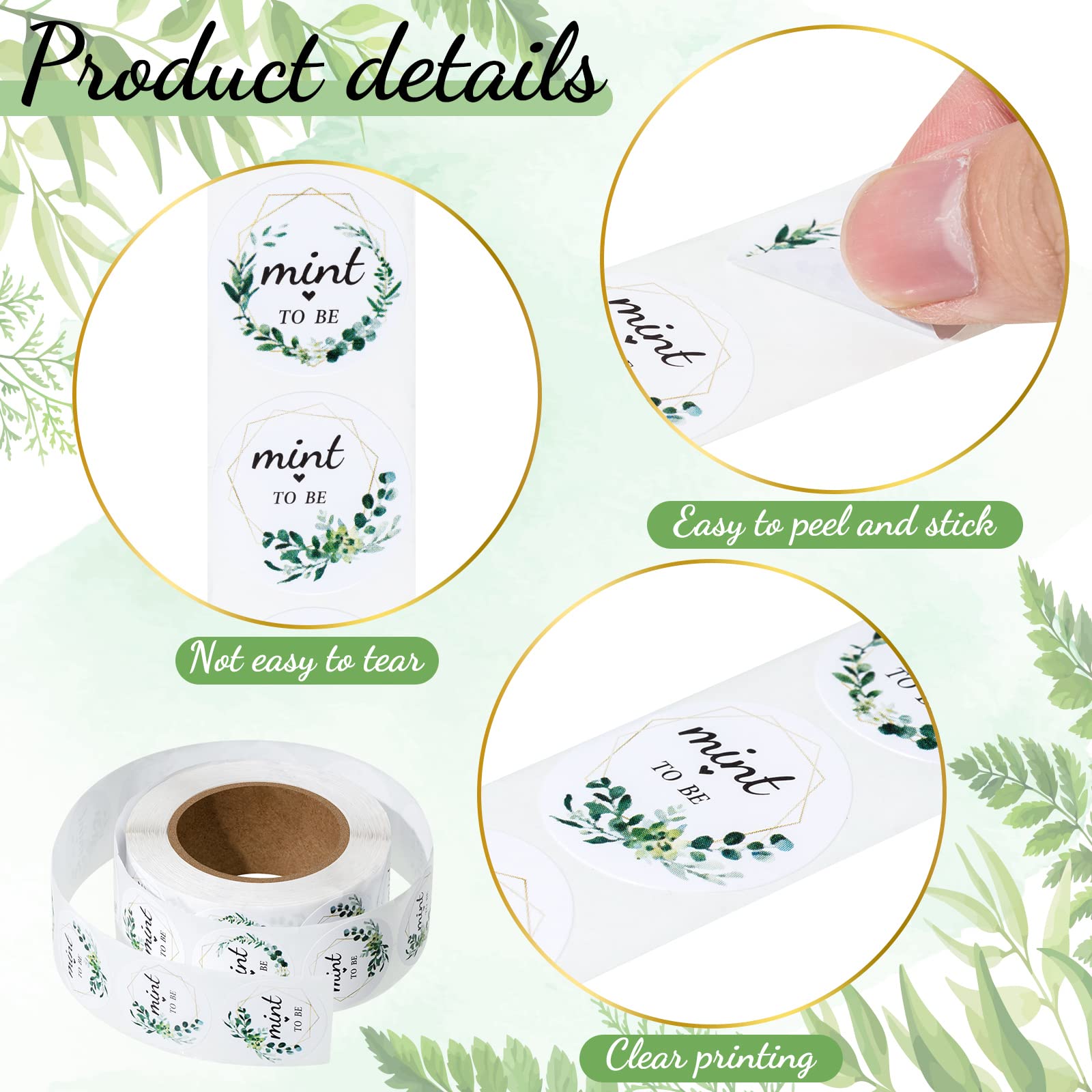 Colarr 500 Pieces Mint To Be Label Stickers Wedding Party Favors Sticker Labels 1 Inch Round Botanical Theme Wedding Stickers Fo