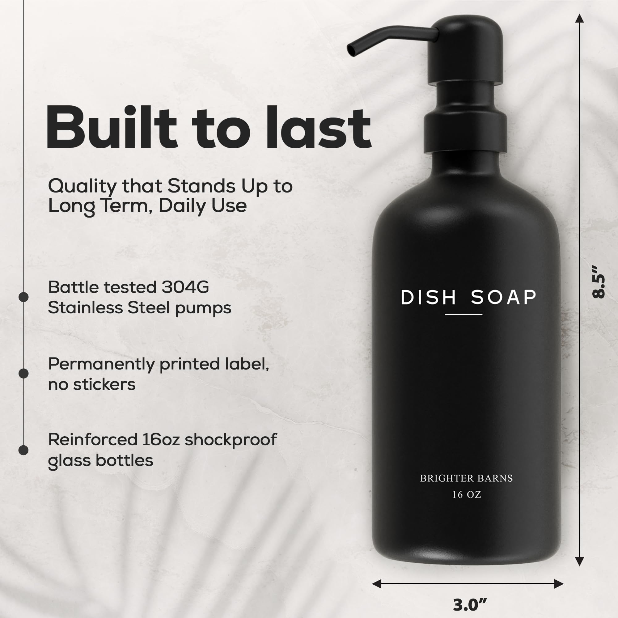 Black Glass Hand And Dish Soap Dispenser Set By Brighter Barns - Kitchen Soap Dispenser Set & Pump - Black Soap Dispenser For Ki