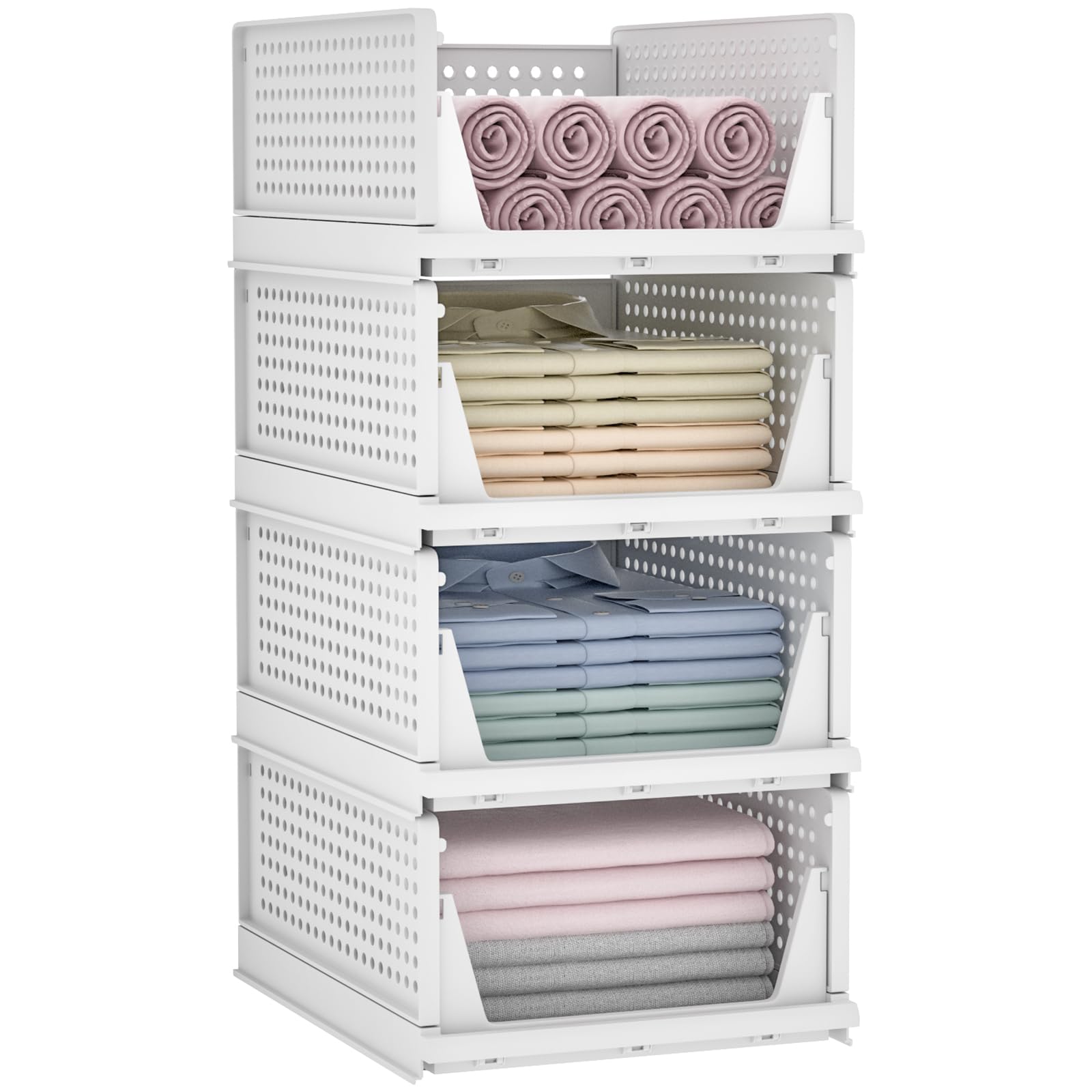 Homde Closet Organizer Stackable Clothes Organizer And Storage Bins Foldable Plastic TShirt Storage Containers Large Capacity C
