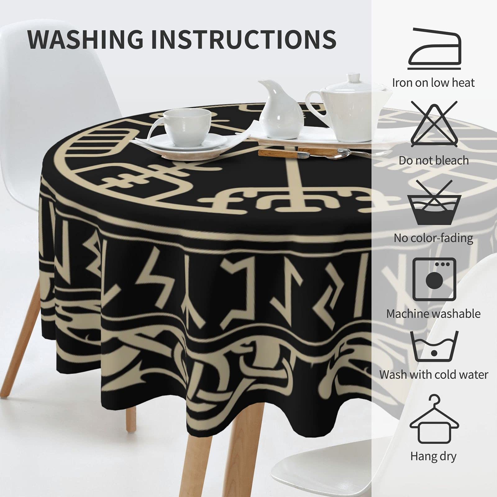 Freehotu Viking Nordic Celtic Symbol Round Tablecloth Thicken Desk Cloth Washable Table Cover Table Cloth For Kitchen Daily Dinn