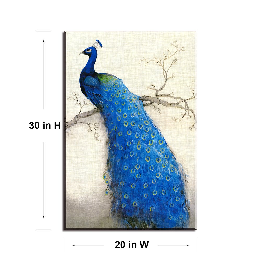 Peacock Wall Art Decor For Living Room, Piy Beautiful Oil Painting Canvas Prints Of Elegant Proud Peacock On Beige Pictures (1''
