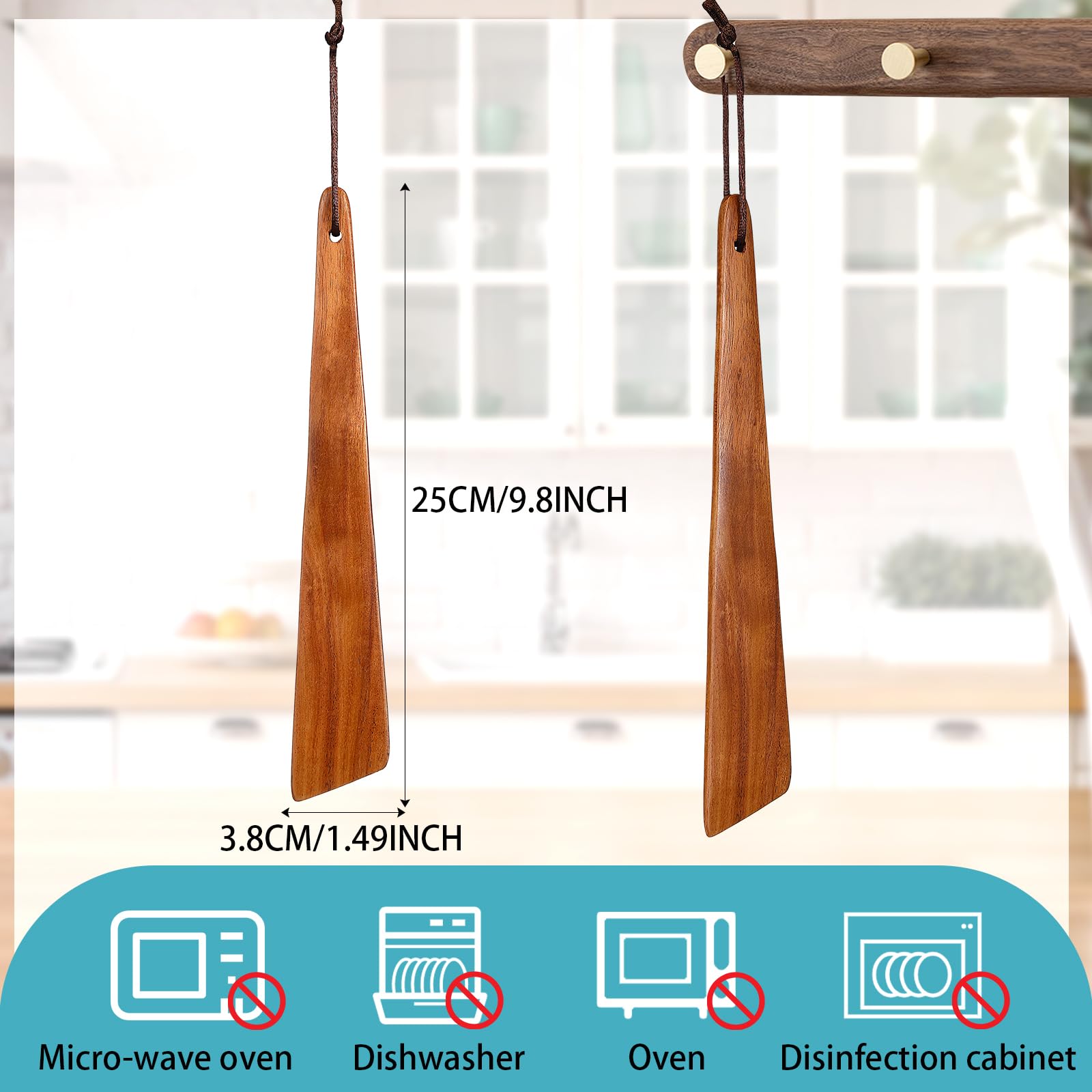 2 Pieces 9.8 Teak Wood Spatula For Cooking Flat Wooden Turner Small Wood Flipper Egg Scraper Iron Spatula Wood Cooking Utensil F