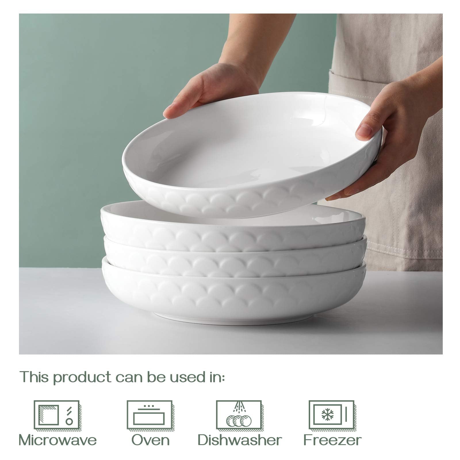 Dowan Pasta Bowls, 54 Oz Large Salad Serving Bowls, 10 ' ' Plates Bowls Set Of 4, White Ceramic Soup Bowls For Kitchen Meal Prep