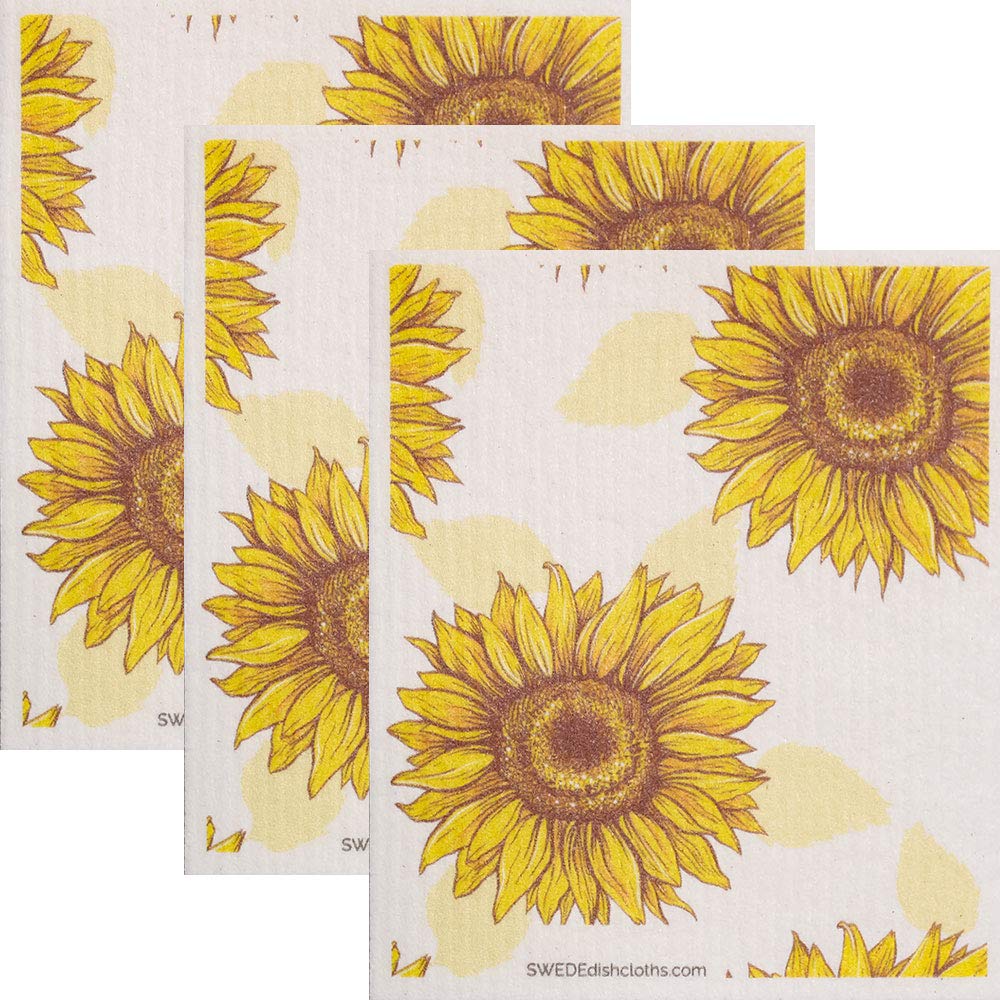Swededishcloths - Cellulose Sponge Dish Towels - Set Of 3 Blooming Sunflower Swedish Dish Cloths