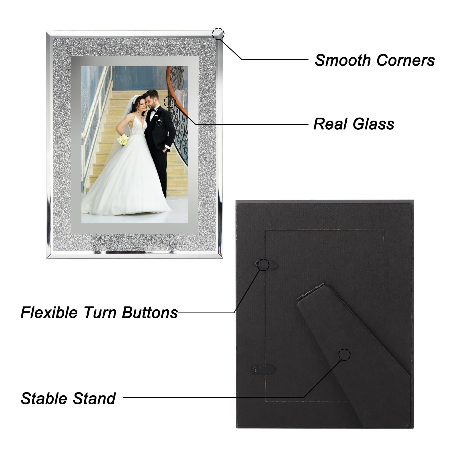 Calenzana 12 Pack 8x10 Sparkle Glass Picture Frame, Glitter Edge Photo Frames for Tabletop, Horizontal or Vertical Display