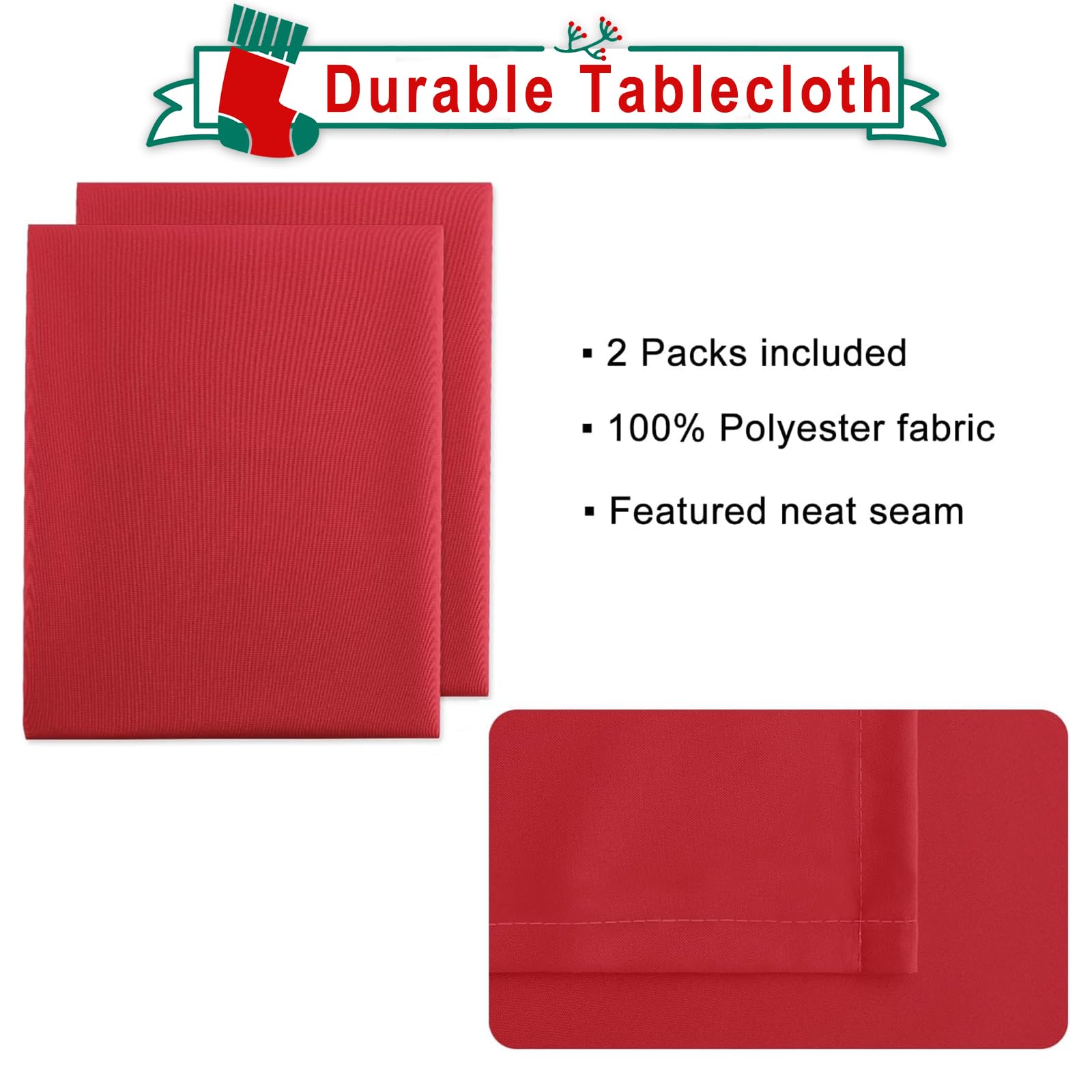 Hiasan 2 Pieces Red Tablecloth Square - Wateproof And Spillproof Kitchen Christmas Washable Polyester Table Cloth For Dining Roo