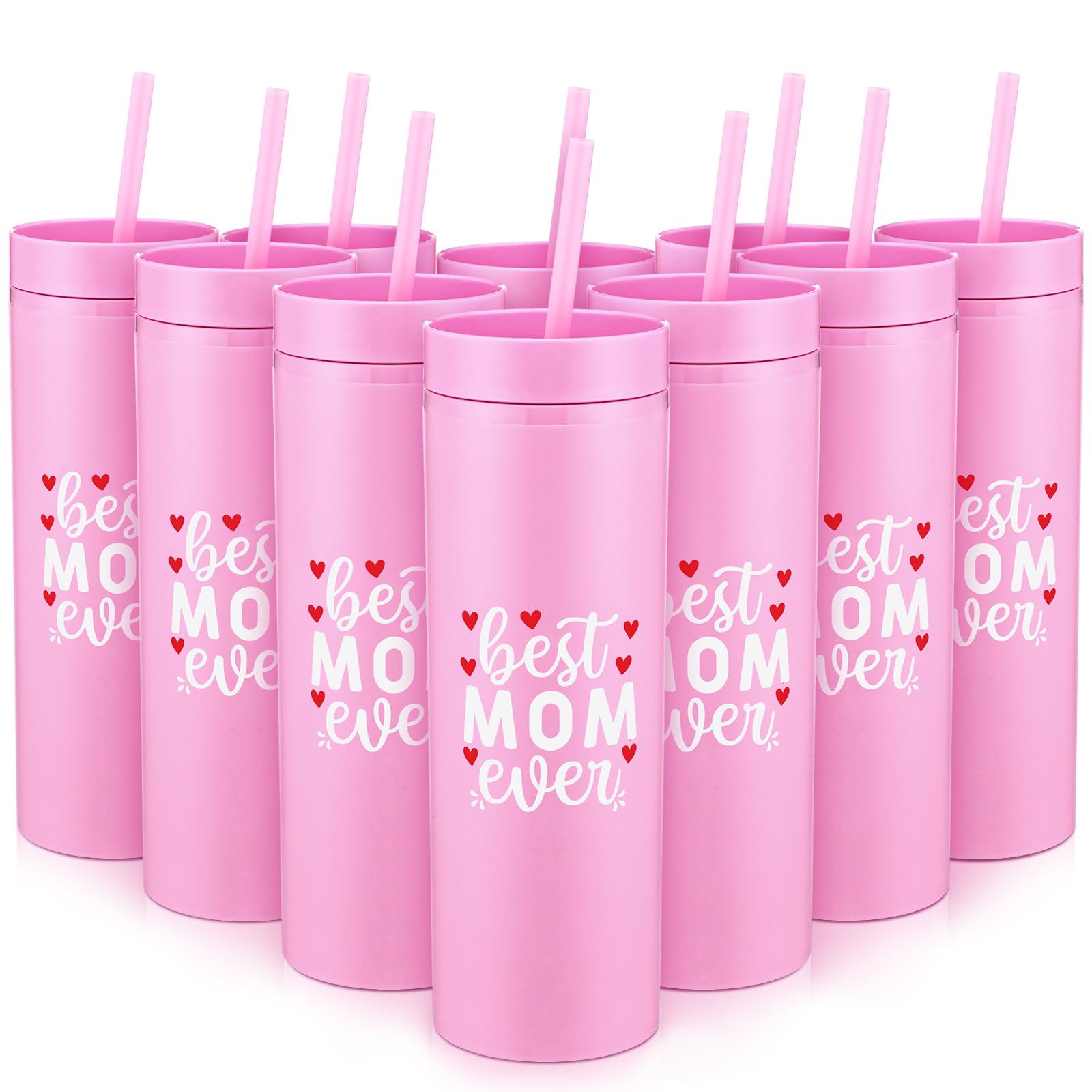 40 Pack Mothers Day Cups Bulk Gifts for Mother 16 oz Best Mom Ever Acrylic Tumbler Bulk with Lid and Straw Reusable Plastic Cup