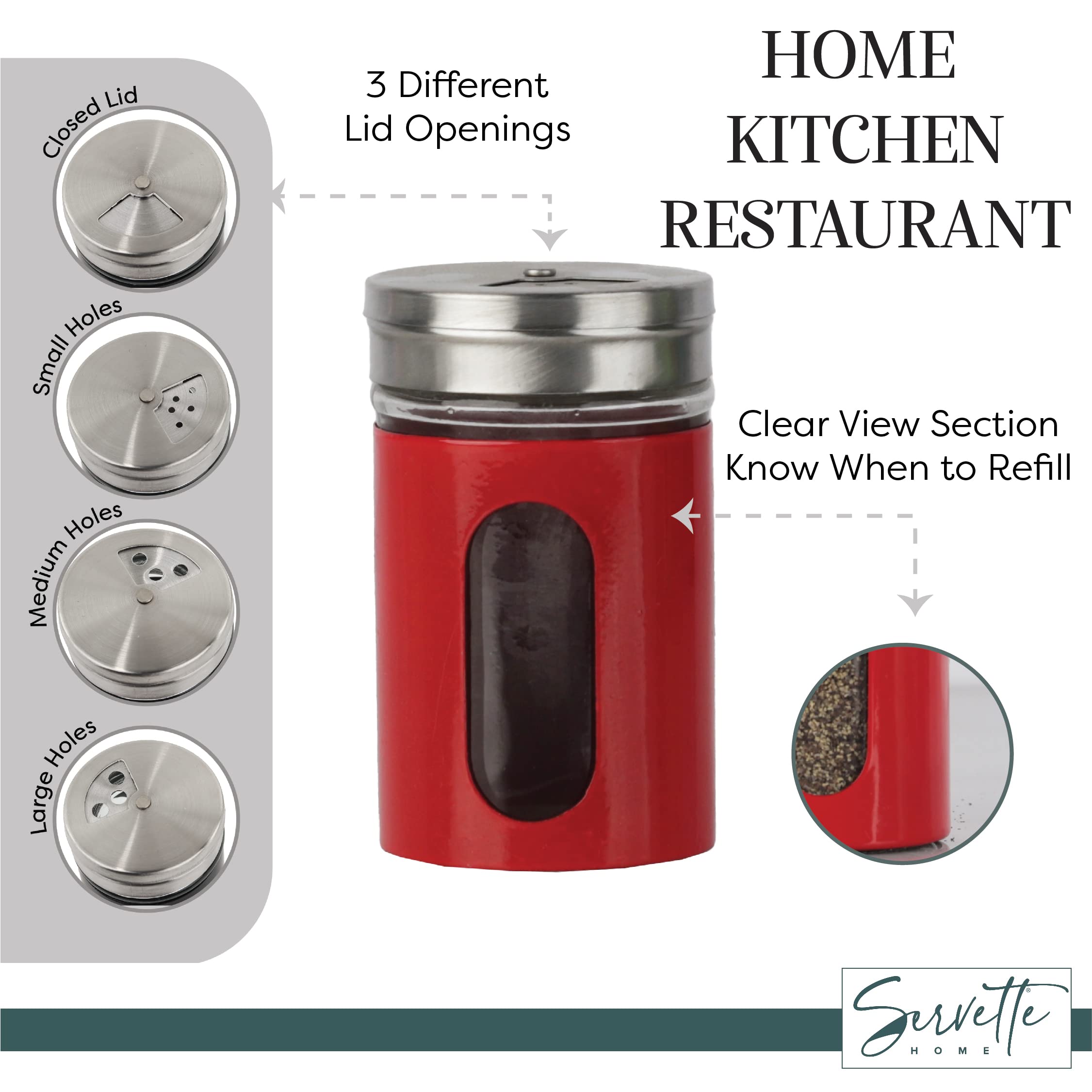 Red Salt Pepper Shakers Retro Spice Jars Glass - Set Of 2