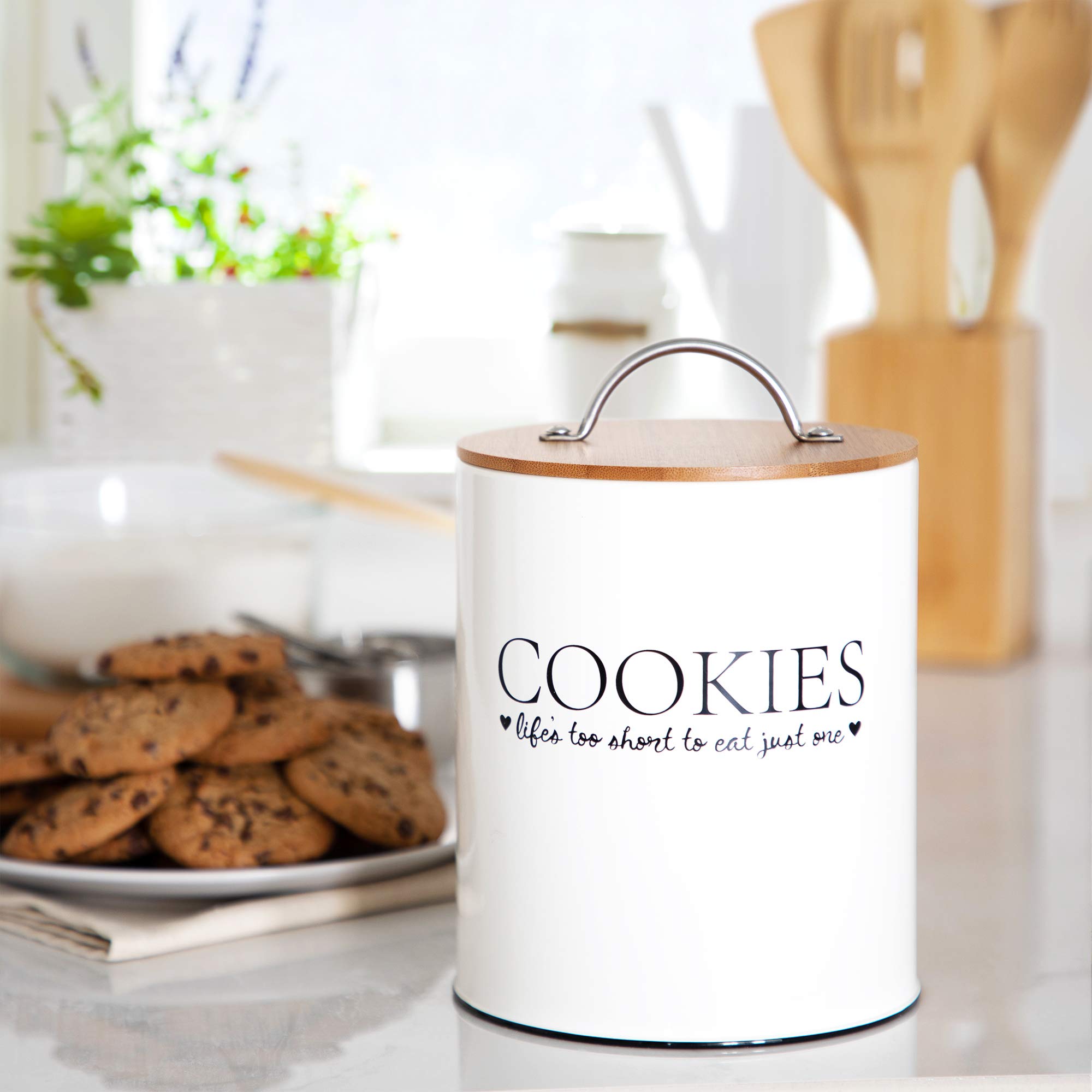 D'Lifeful Farmhouse Airtight Cookie Jar With Bamboo Lid - Kitchen Counter Storage Container For Cookies Or Even Candy, Decorativ