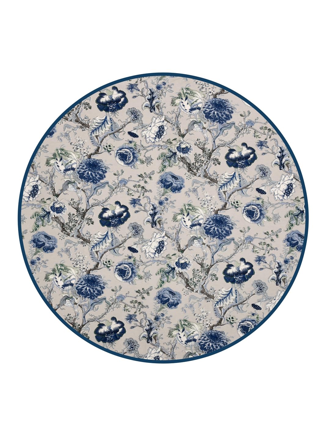 Clasiko 100% Cotton 6 Seater Round Table Cover; 72x72 Inches; Blue Flowers