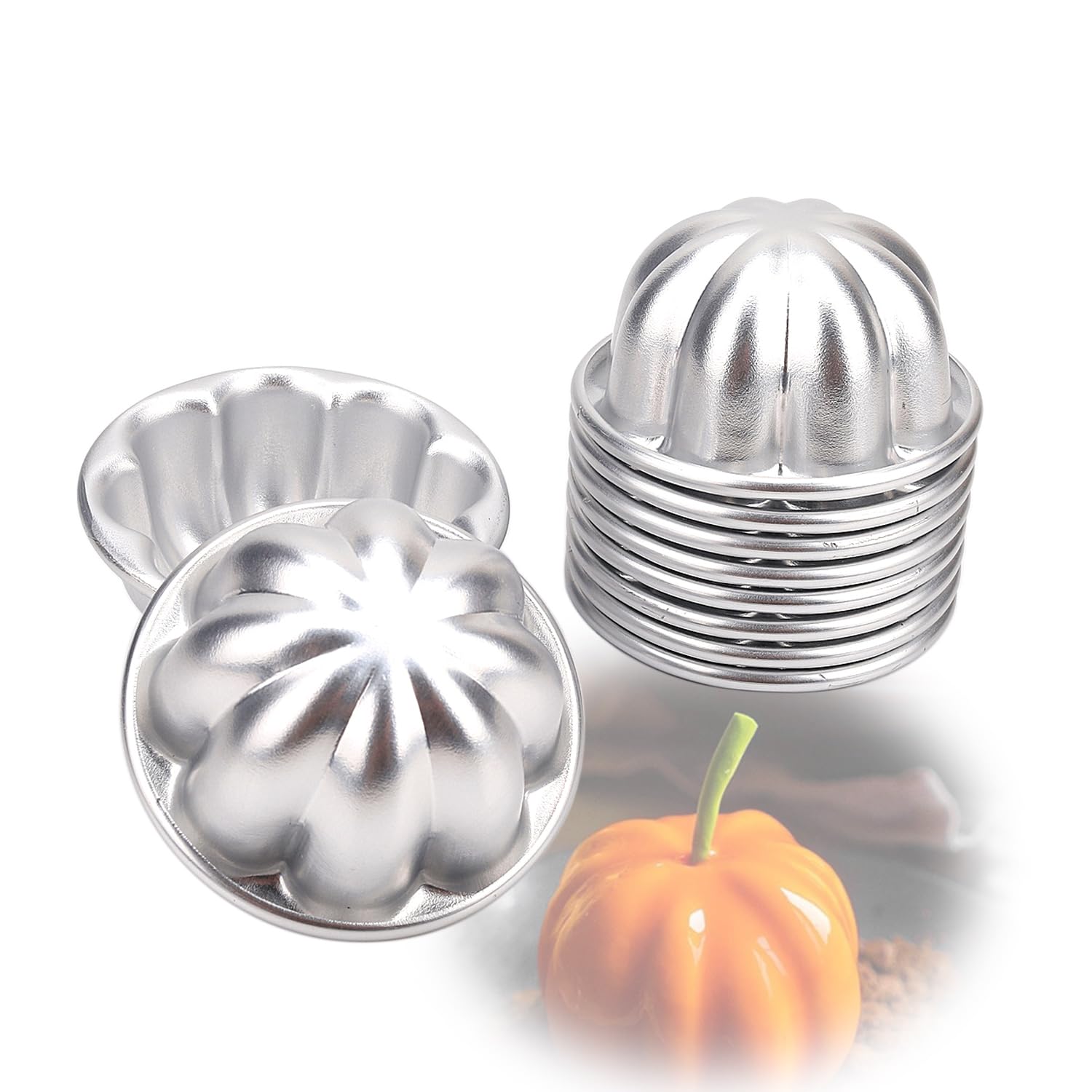 10Pcs Various Half Ball Pumpkin Grape Vollyball Shell Aluminium Tart Mould Jelly Pudding Cup Cupcake Mold Baking Tools (R13 Smal