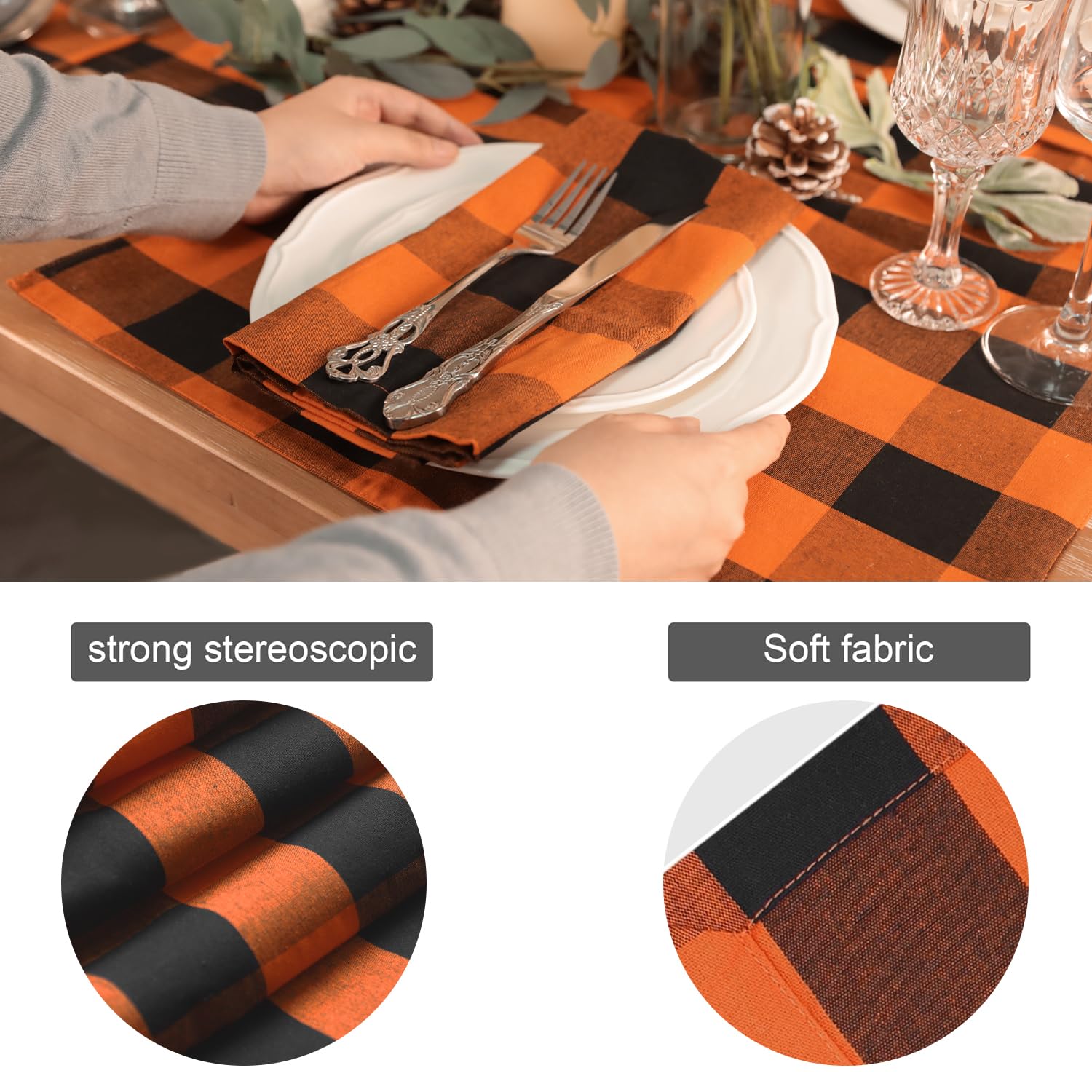 Betric Halloween Cotton Blend Buffalo Plaid Table Napkins (Set Of 12), 18 X 18 Inch Washable Dinner Napkins, Buffalo Checks Clot