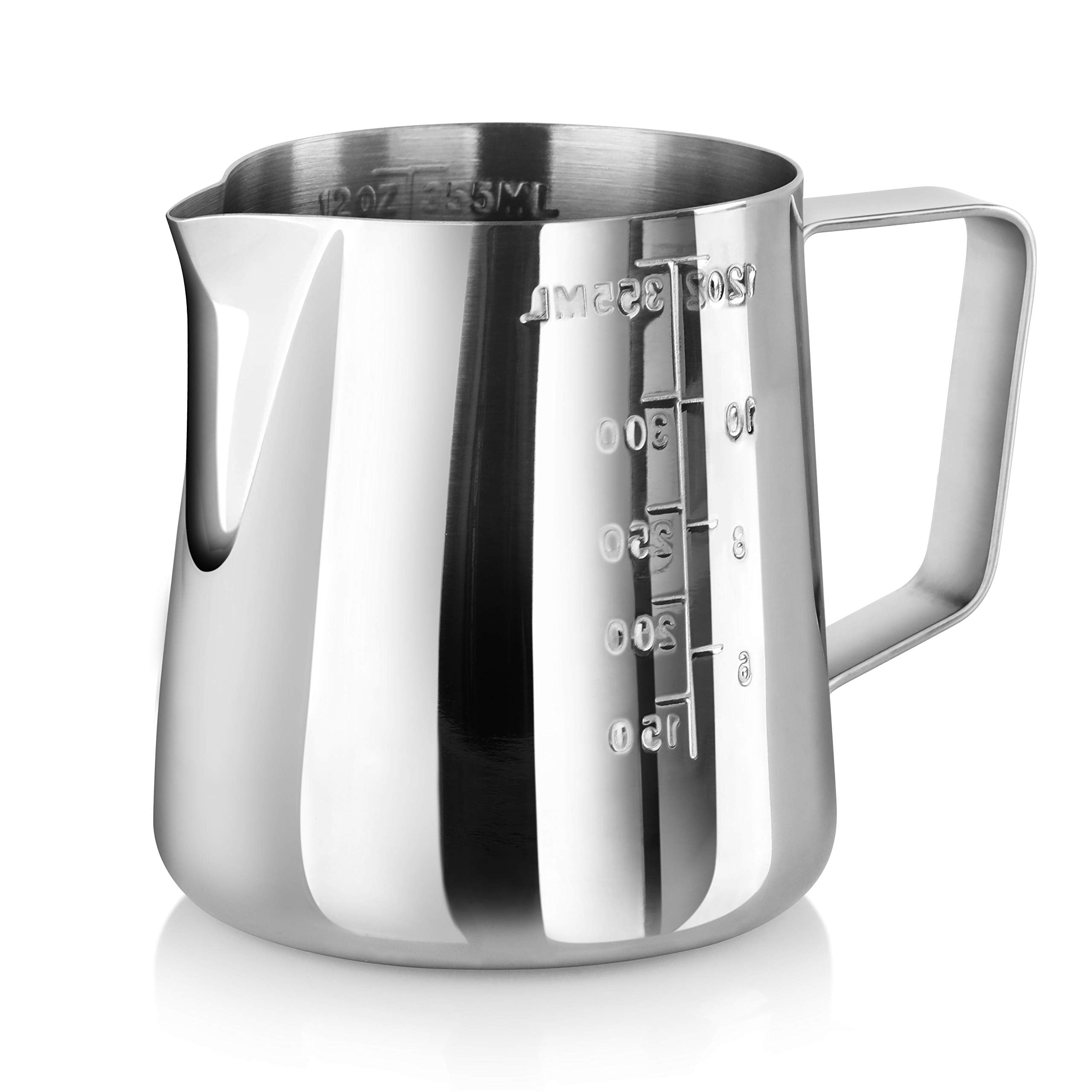 New Star Foodservice 28805 Commercial Grade Stainless Steel 18/8 Frothing Pitcher, 12-Ounce With Measurement Scale