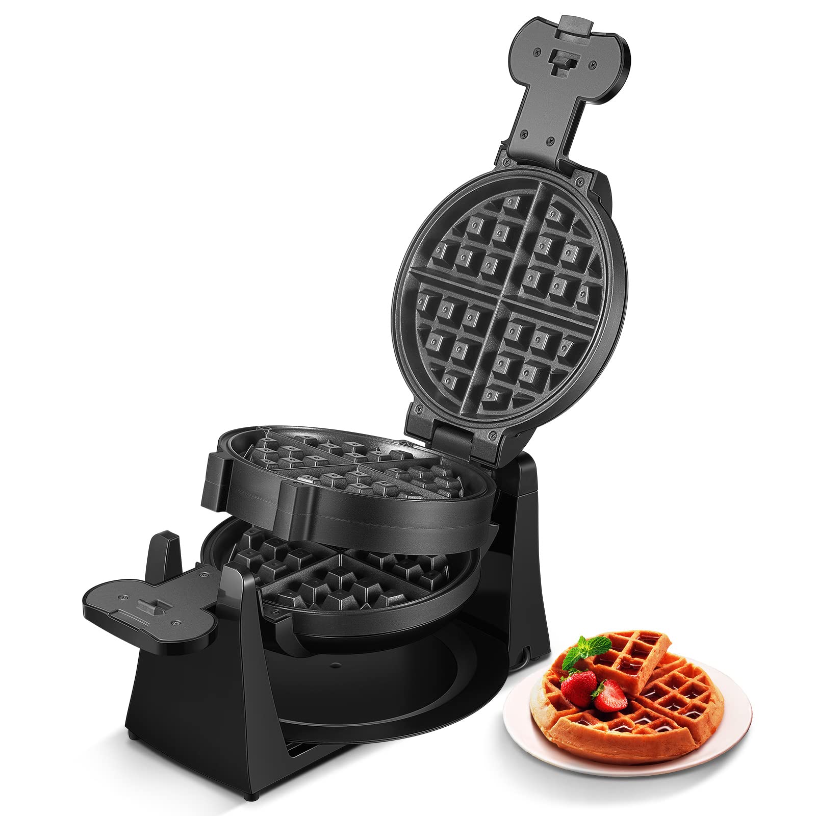 Waffle Maker, 1400W Double Belgian Waffle Iron 180 Flip, 8 Slices In 3 Mins, Rotating & Nonstick Plates, Anti-Scald, Removable D