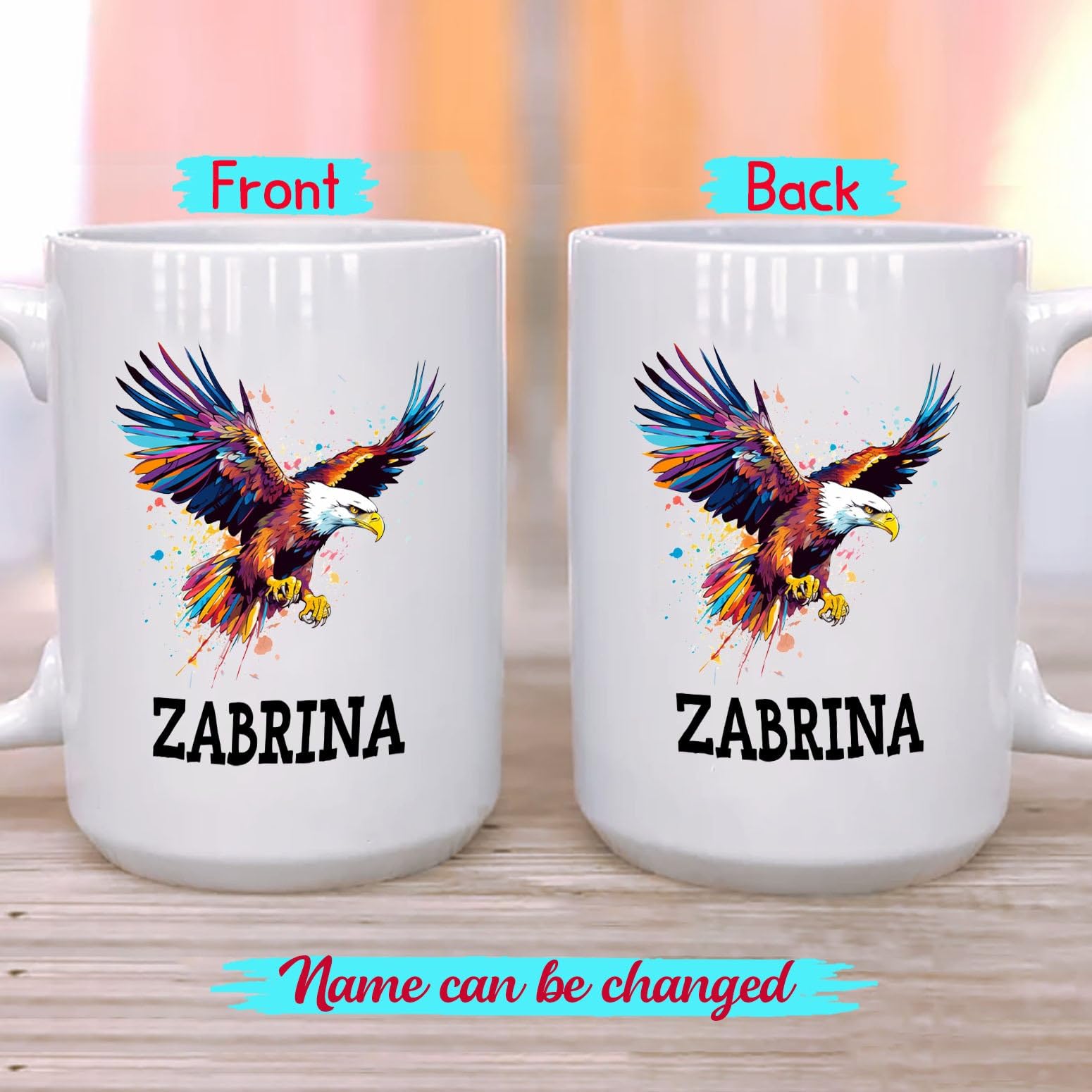 Personalized Eagle Coffee Mug Cup With Name, Customized Eagle Travel Tea Cup Gift For Men Women Eagle Lover Birthday, Eagles Cof