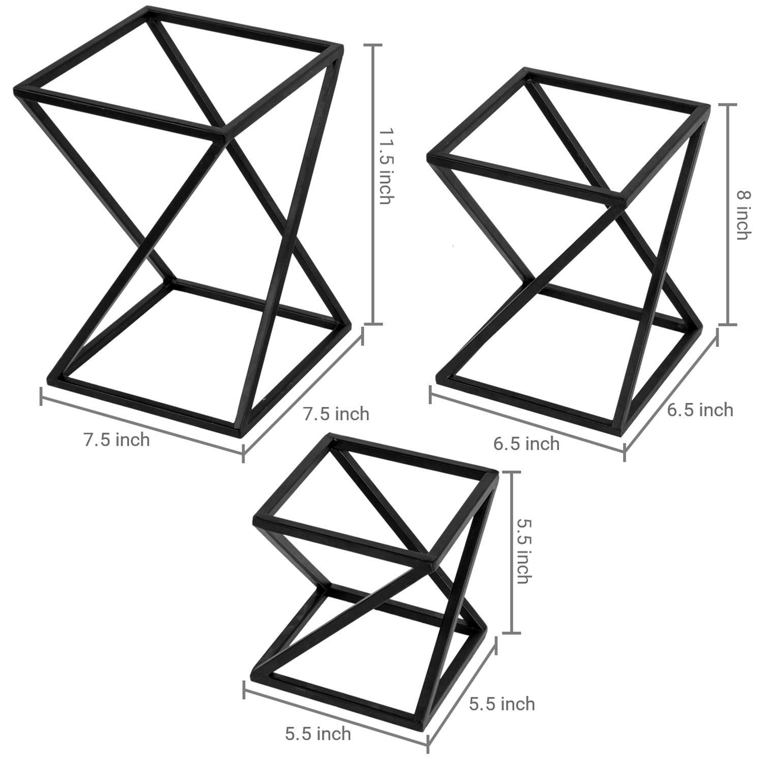 Mygift Twisting Geometric Matte Black Metal Pizza Riser Racks/Food Display Stands, Set Of 3