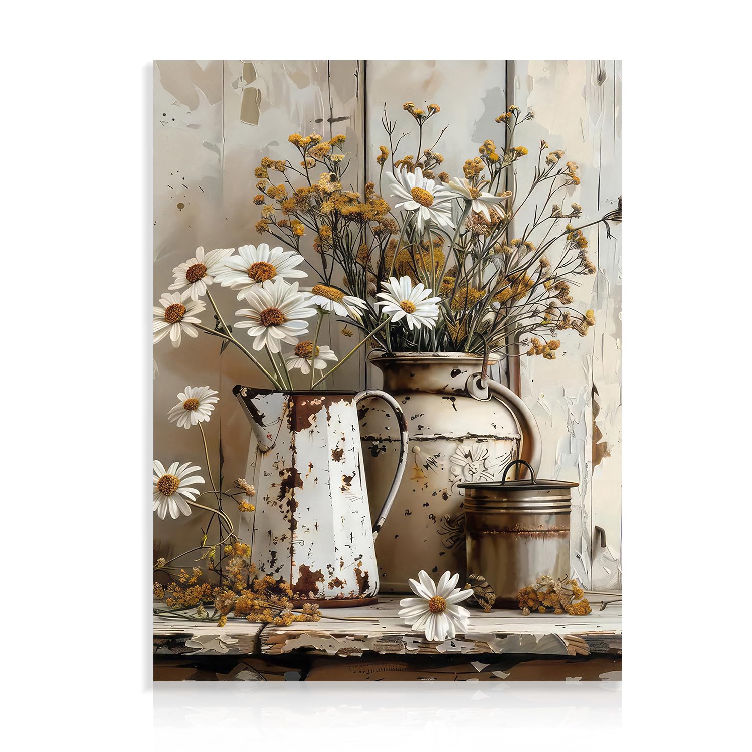 Rustic Daisy Wall Art Farmhouse Bathroom Wall Decor Vintage Country Canvas Wall Art For Bedroom Bathroom 12X16 In Unframed
