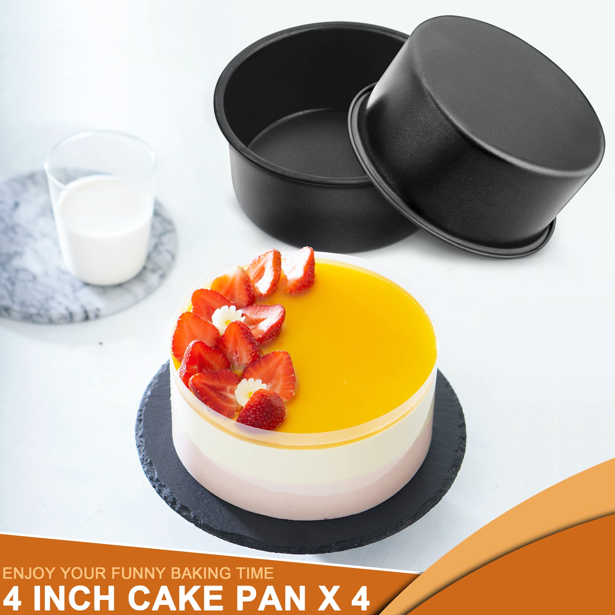 E-Far 4 Inch Cake Pan, 4-Piece Nonstick Round Cake Baking Pans For Wedding, Birthday, Layer Cake, Stainless Steel Core & Non-Tox