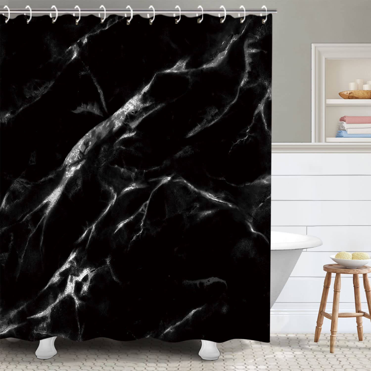 Rosielily Black Shower Curtain, Marble Shower Curtain, Shower Curtain Black, Shower Curtain Marble, Black Marble Shower Curtain