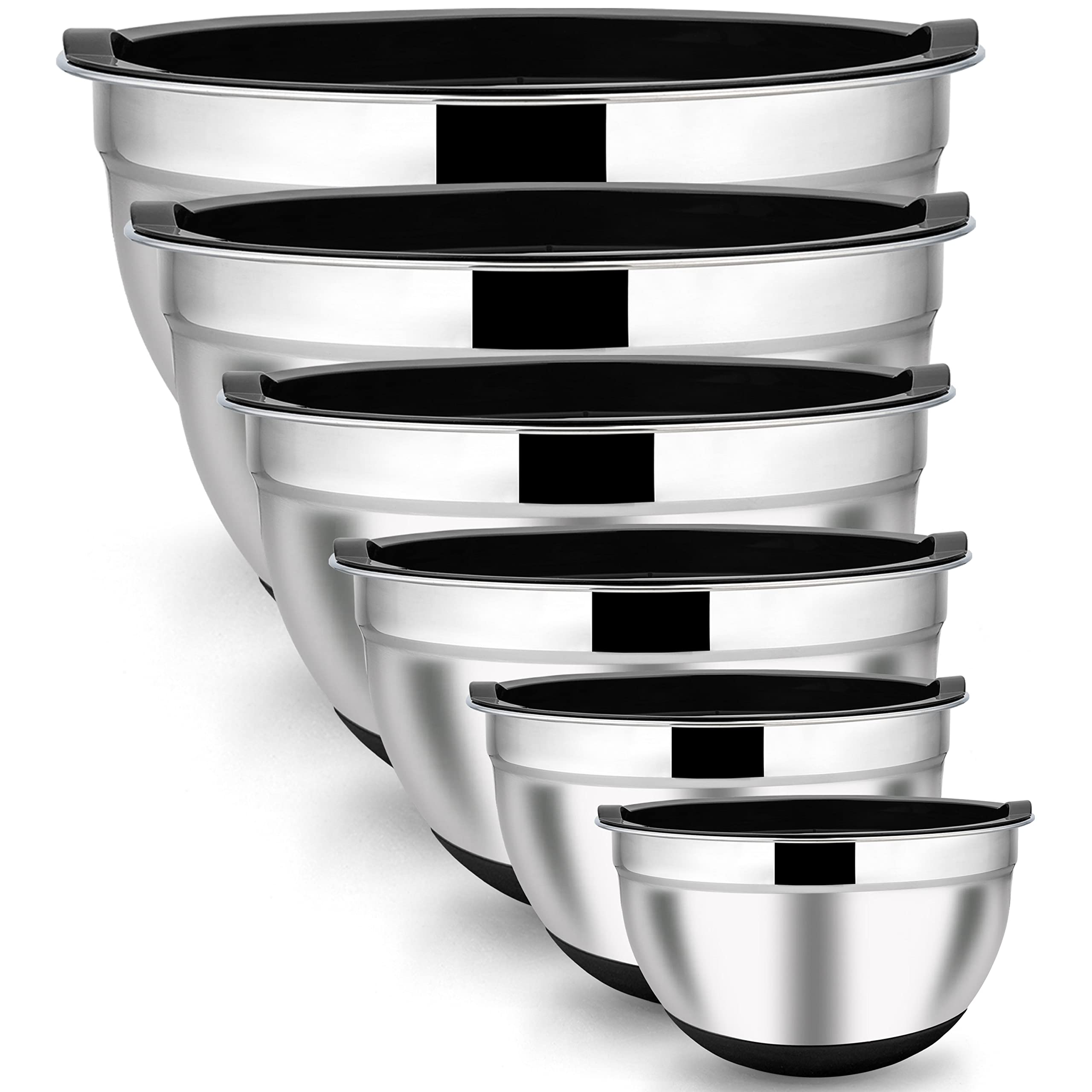 Lianyu Nesting Mixing Bowls Set Of 6, Stainless Steel Mixing Bowl With Airtight Lids, Size 7, 3.5, 2.5, 2, 1.5, 1Qt, Large Metal