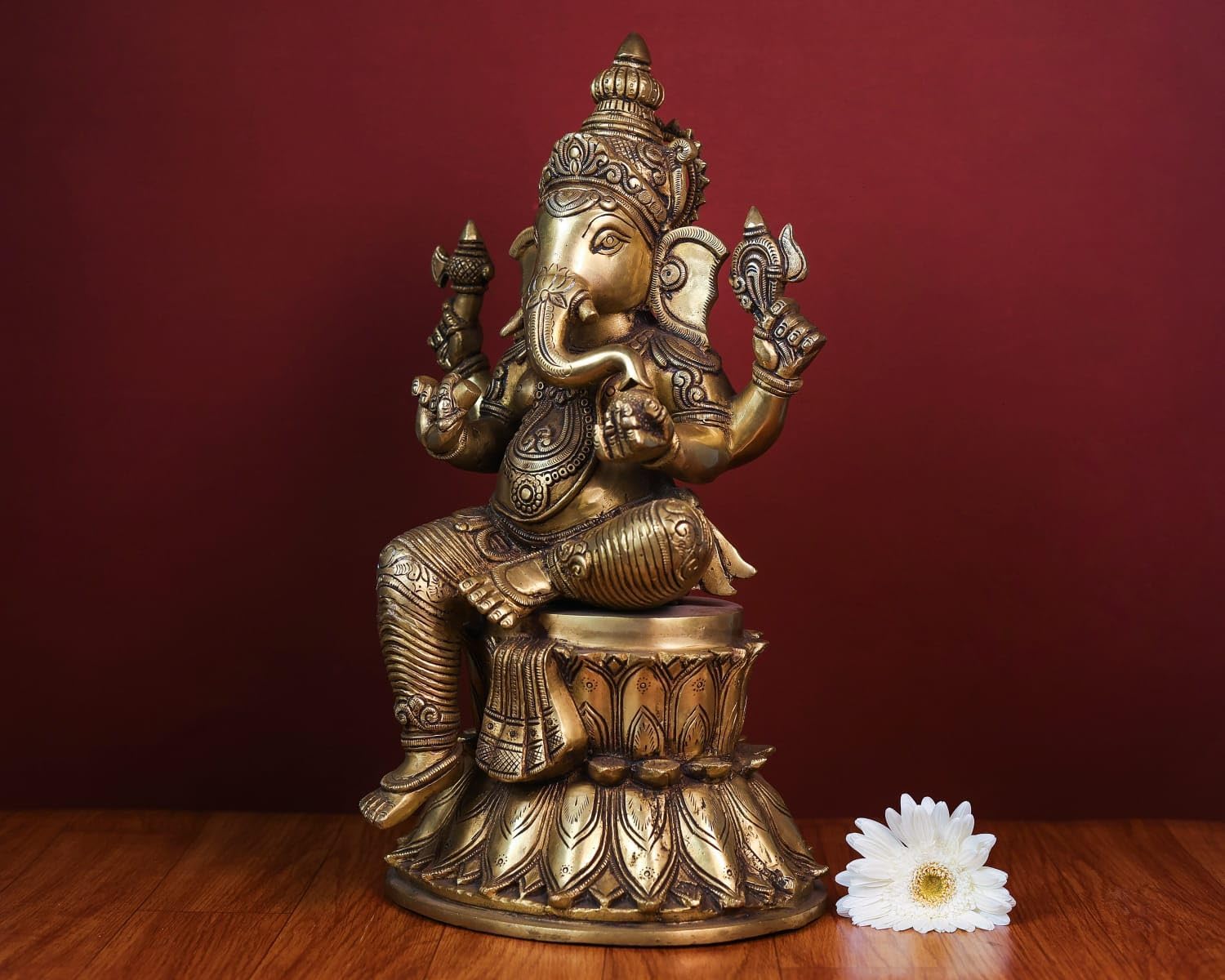 Mridaya Ganesha Idol - Large 38 Cm Brass Ganesh Statue Ganesh Murthi For Home