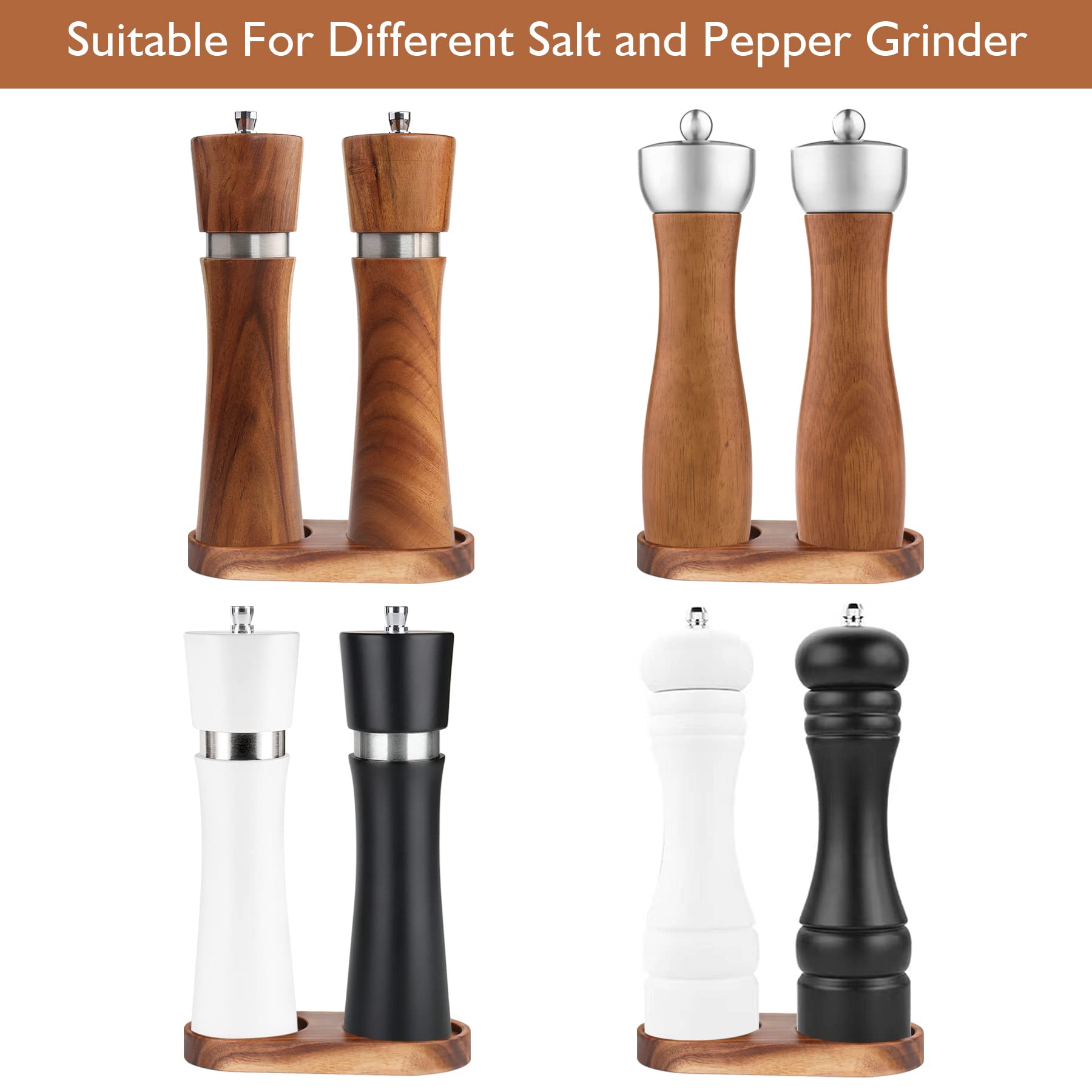 VanlonPro Salt and Pepper Mill Tray  Acacia Wood Tray  Pepper Mill Holder & Rest (Inner Dia 2.3 Inch) fit Many Mills & Shakers  Salt & Pepper Grinder Accessories  Kitchen Storage Holder