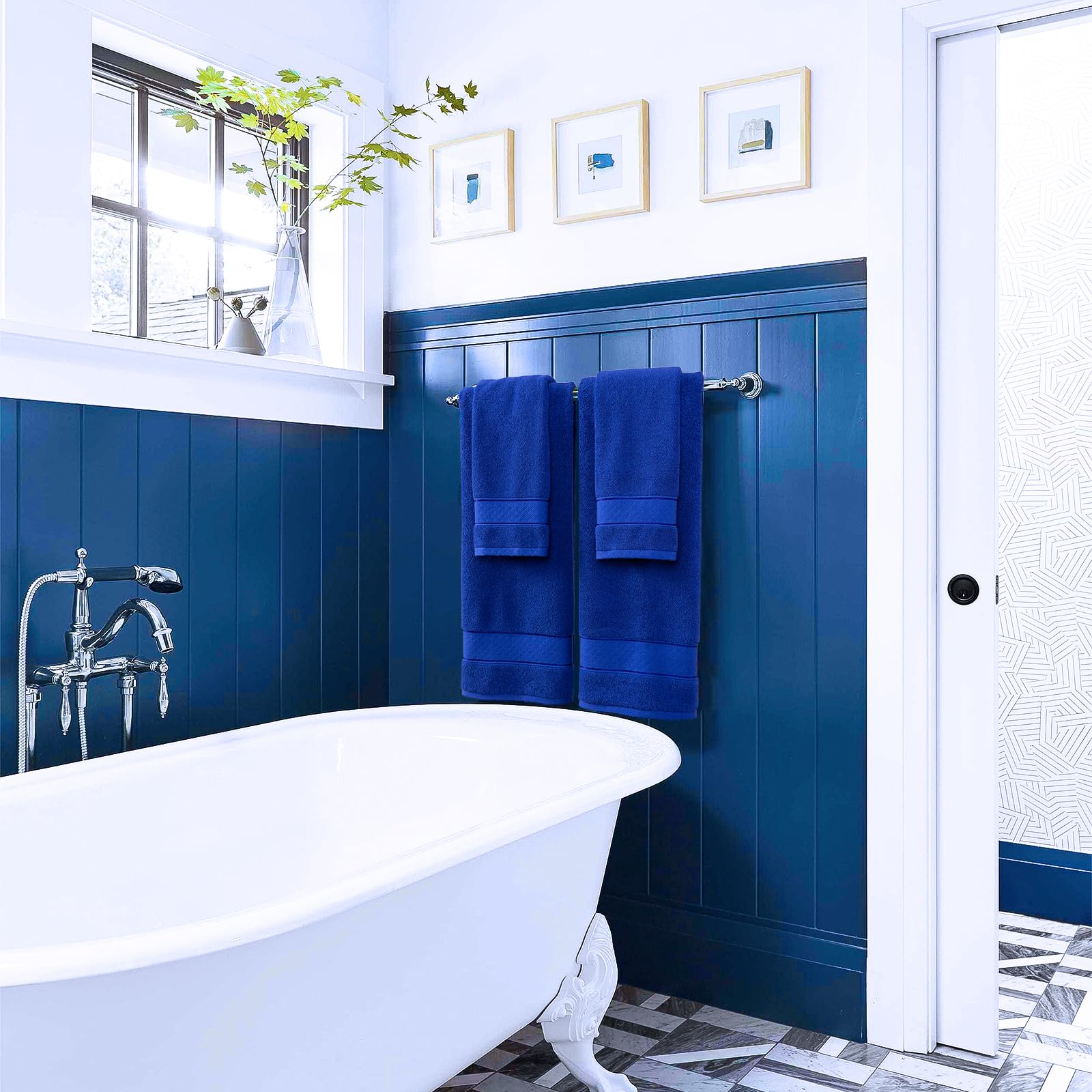 Cozyart Royal Blue Bath Towels Set 6 Piece, 2 Bath Towels 2 Hand Towels 2 Washcloths, Luxury 100% Turkish Cotton 650Gsm Hotel Qu